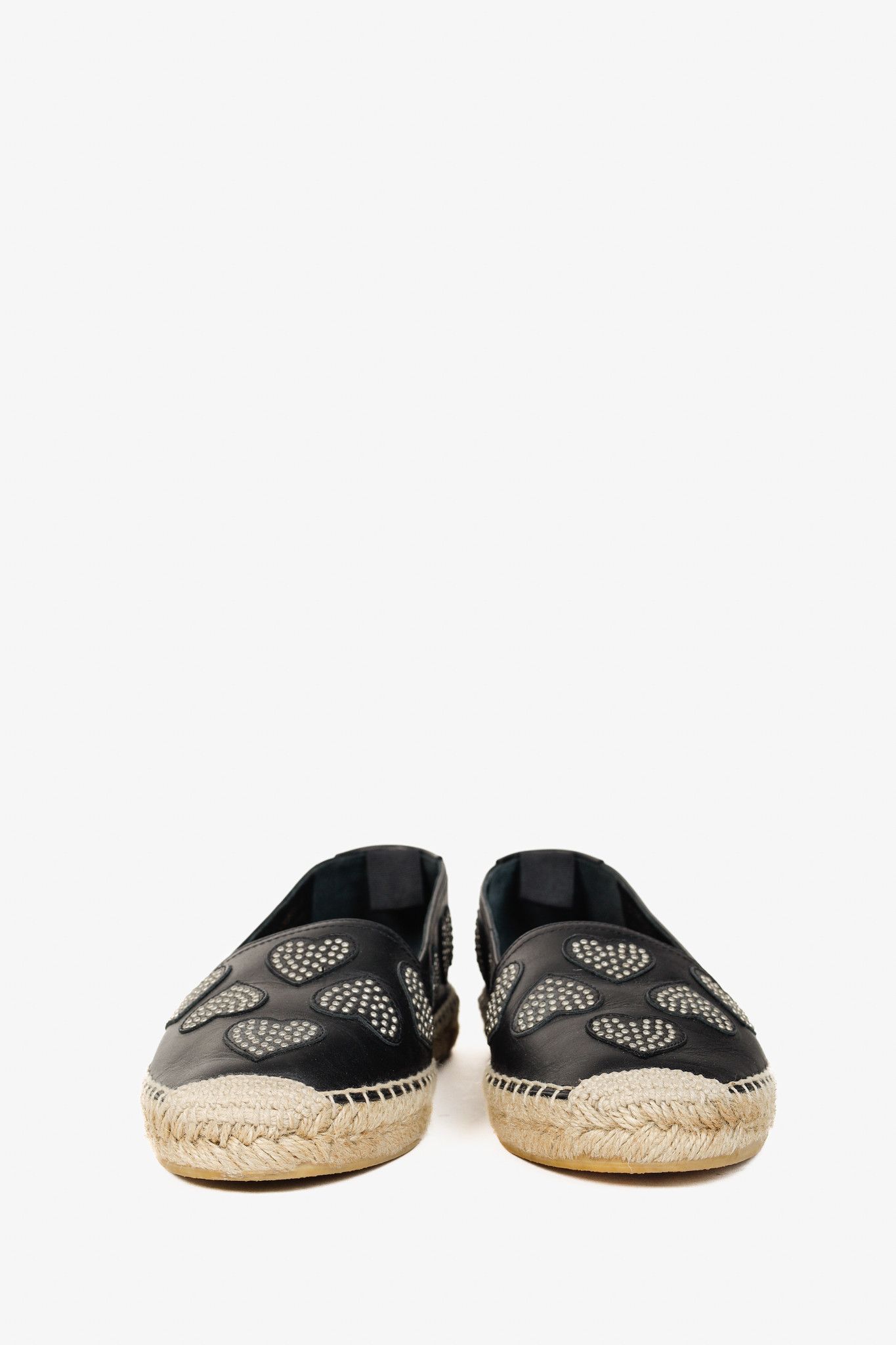 Saint Laurent Paris Saint Laurent Nero Leather Studded Heart Espadrilles Size US 6.5 / IT 36.5 - 2 Thumbnail