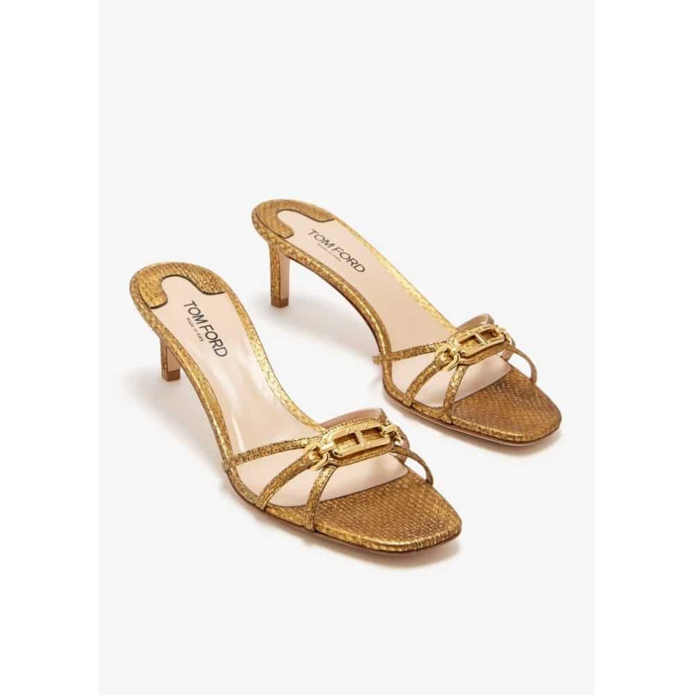 Tom Ford o1loc1c1025 W3388 Lizard Medium Heel Mules in Gold Size US 9.5 / IT 39.5 - 3 Thumbnail