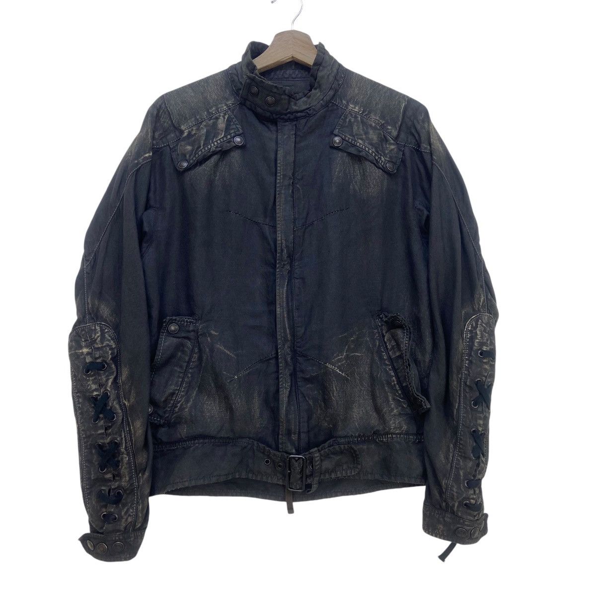 Marithe + Francois Girbaud MFG Distressed Design Lace Up Biker Style Jacket Size US S / EU 44-46 / 1 - 2 Thumbnail
