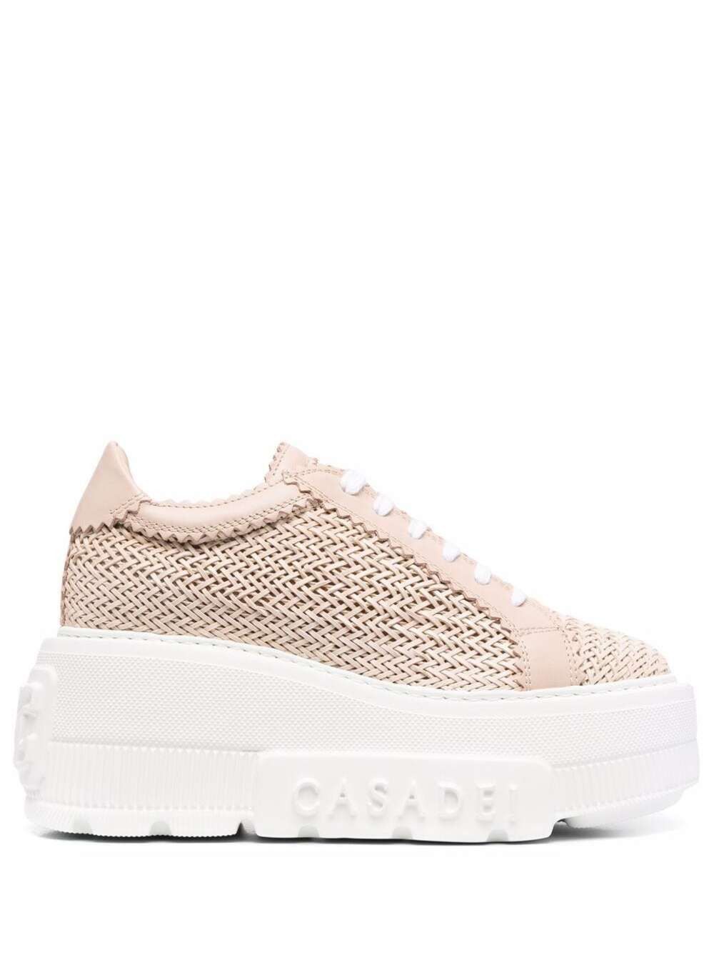 Casadei 'Nexus Platform' Pink Sneakers with Intreccio Design in Fabric and Leather Woman Size US 7 / IT 37 - 1 Thumbnail