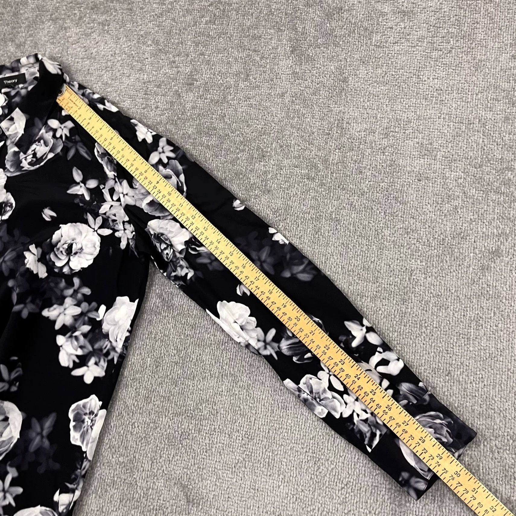 Theory Theory Black Floral Silk Sheer Button-Up Shirt Womens Large Casual Lightweight Long Sleeve Size L / US 10 / IT 46 - 7 Thumbnail