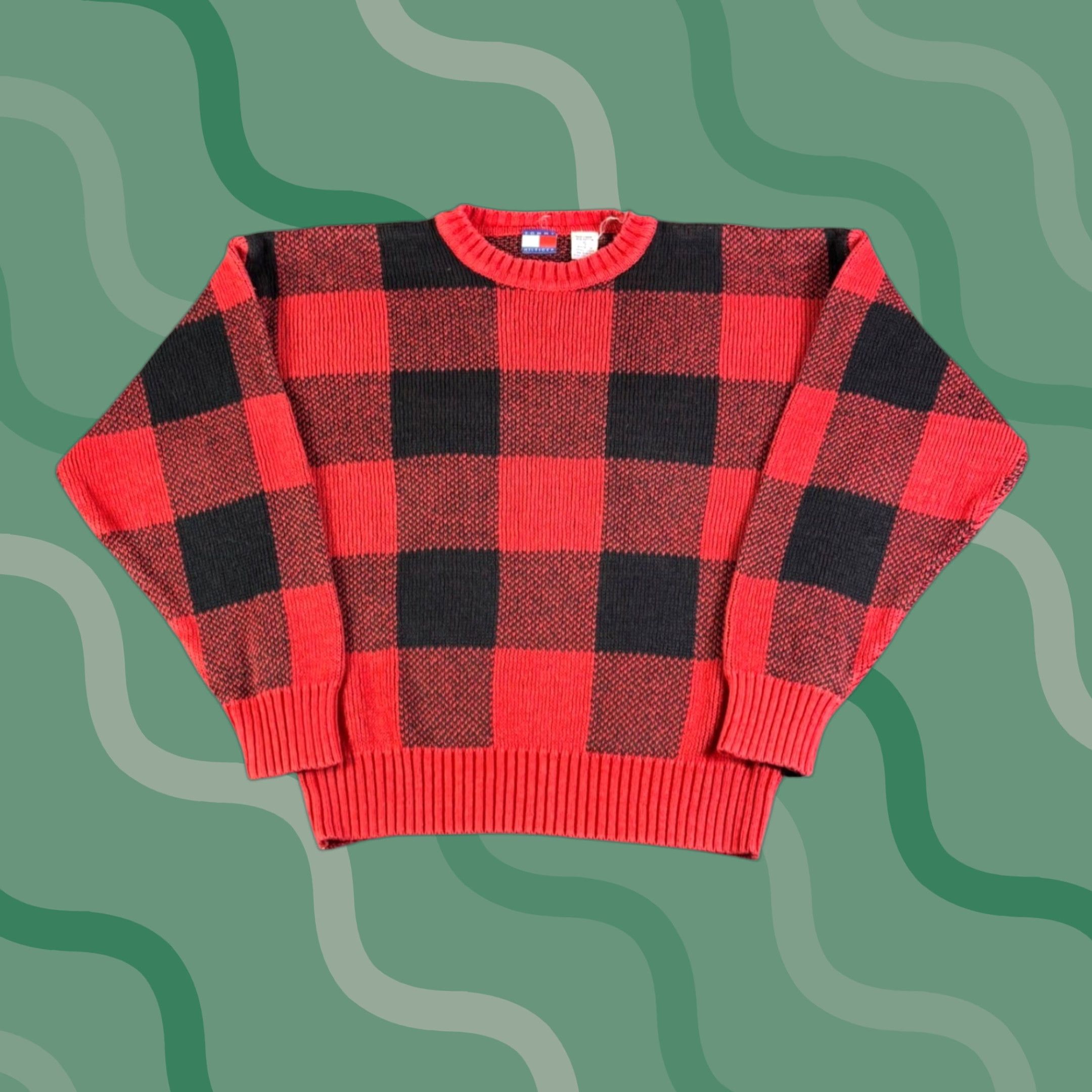 Tommy Hilfiger VINTAGE Tommy Hilfiger Men Sweater Red Black Buffalo Plaid Crewneck Knit Size S Size US S / EU 44-46 / 1 - 1 Thumbnail