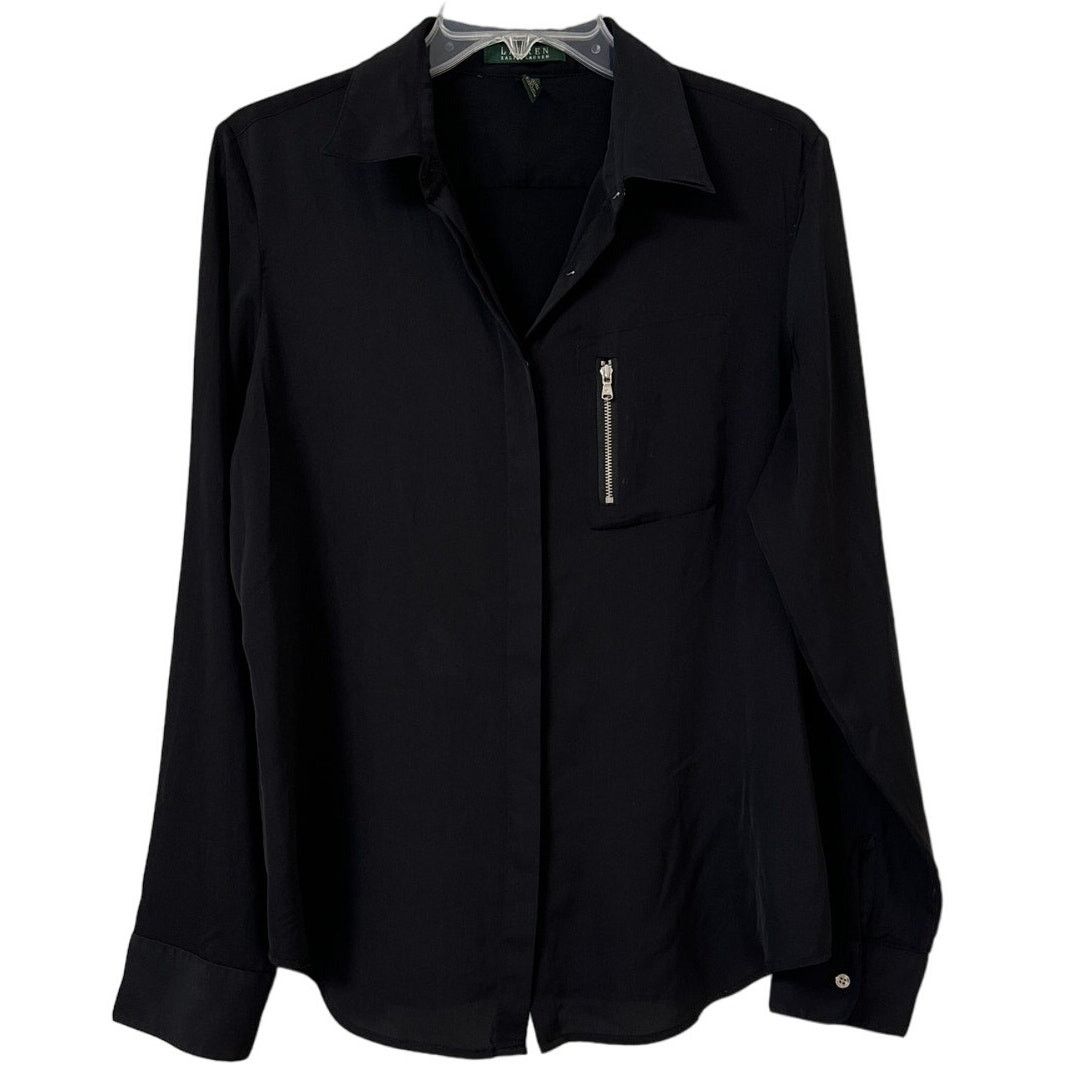 Lauren Ralph Lauren Lauren Ralph Lauren Large Black Silky Blouse Zipper Pocket Size L / US 10 / IT 46 - 1 Thumbnail