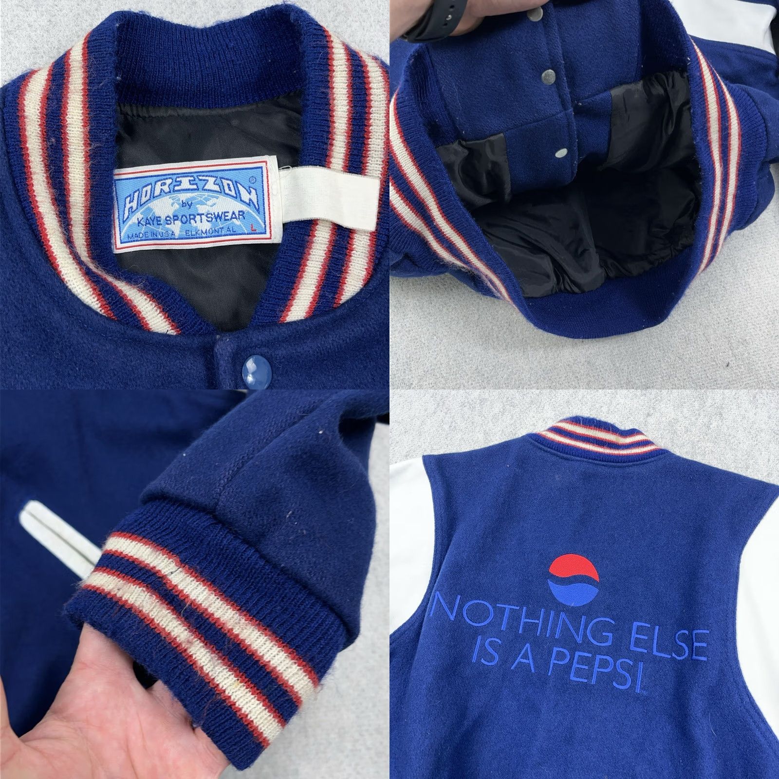 Vintage VINTAGE Pepsi Bomber Jacket Mens L Blue Wool Snap Horizon 90s Embroidered Fashion Casual Mens Size US L / EU 52-54 / 3 - 9 Thumbnail
