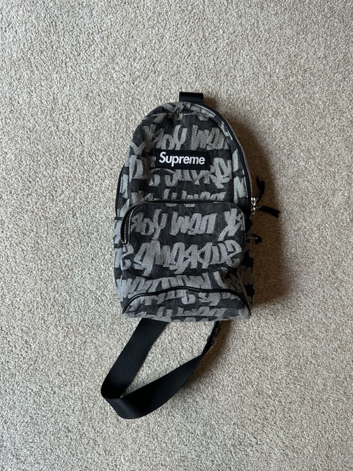 Supreme Fat Tip Jaquard Denim Sling Bag in Black, Men's