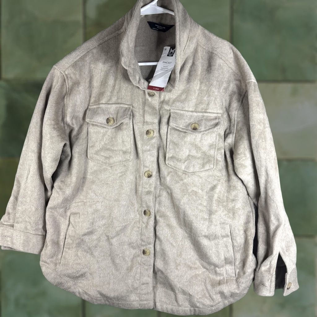 Vintage Member's Mark Shacket Jacket Mens XL Beige Pockets Button Front Fleece Size US XL / EU 56 / 4 - 1 Thumbnail