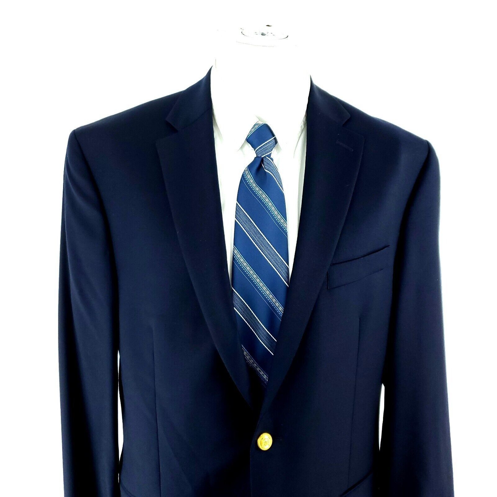 Lauren Ralph outlet Lauren 44R Blazer 100% Wool Navy Blue Gold