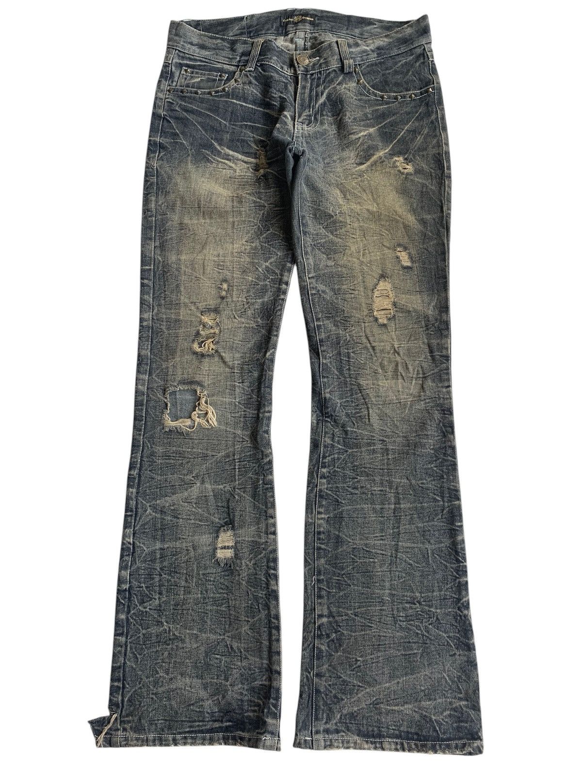 LOWBOX FLARE💥 LOMBOX RUSTY JAPANESE PUNK DISTRESSED DENIM☠️🎌 Size US 33 - 3 Thumbnail