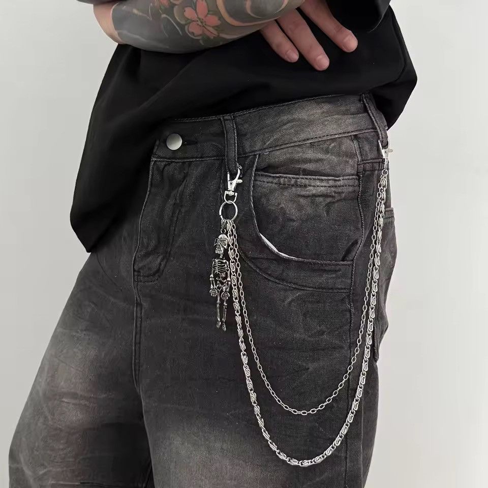 Jewelry Skeleton Charm Pant Chain | Double Layer Grunge E-Boy Wallet Size ONE SIZE - 2 Thumbnail