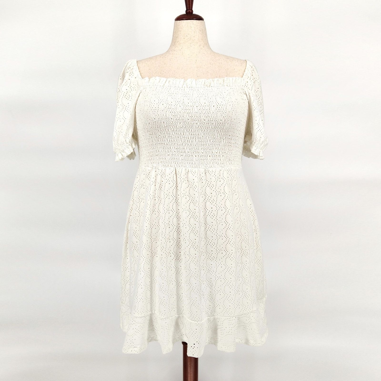 image of Michael Michael Kors Women Smocked Peasant Dress Size XL in White