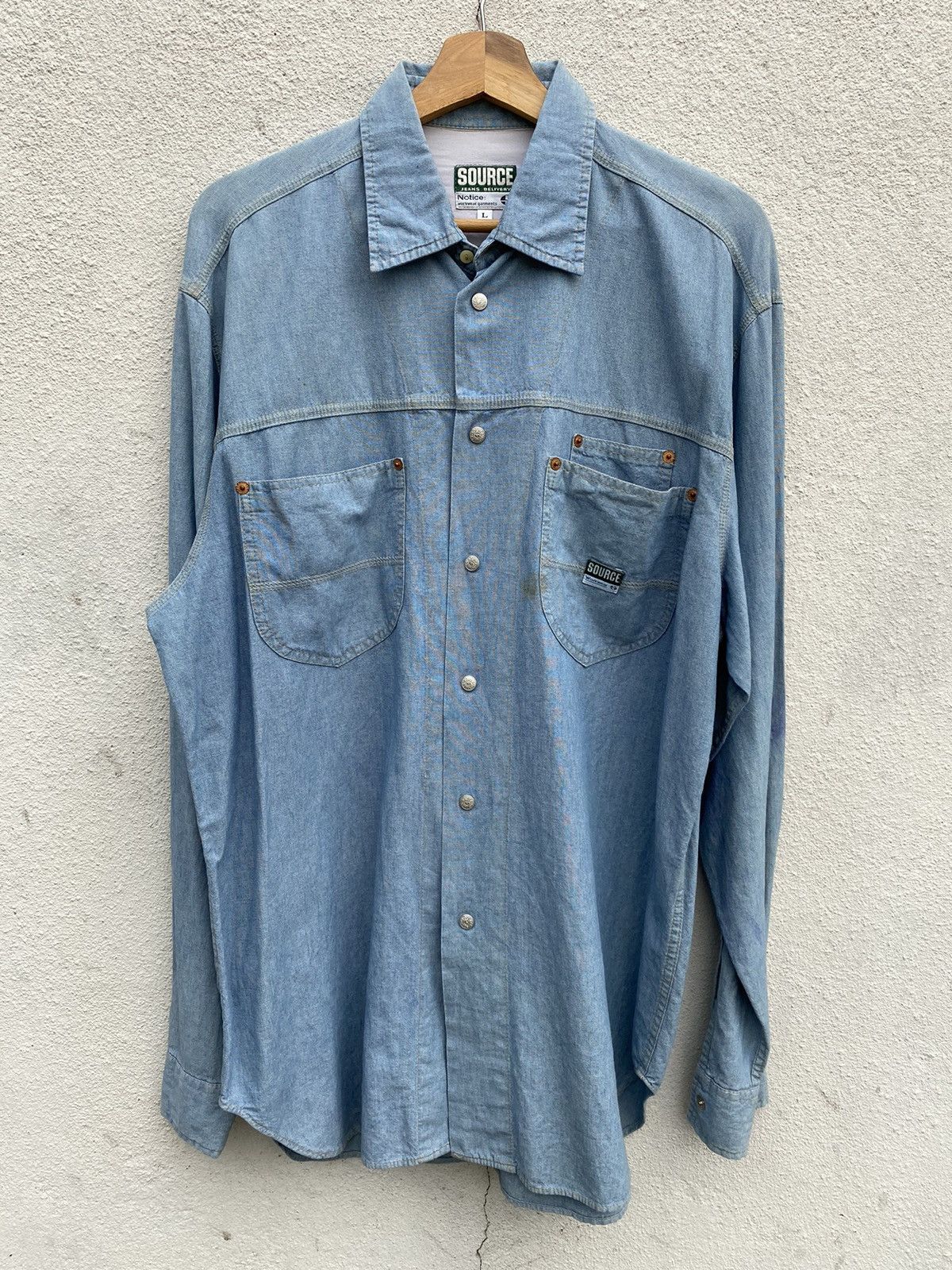 Vintage VTG Chambray Source Crafted Shirt Workwear Metal Snap Button Size US L / EU 52-54 / 3 - 8 Thumbnail