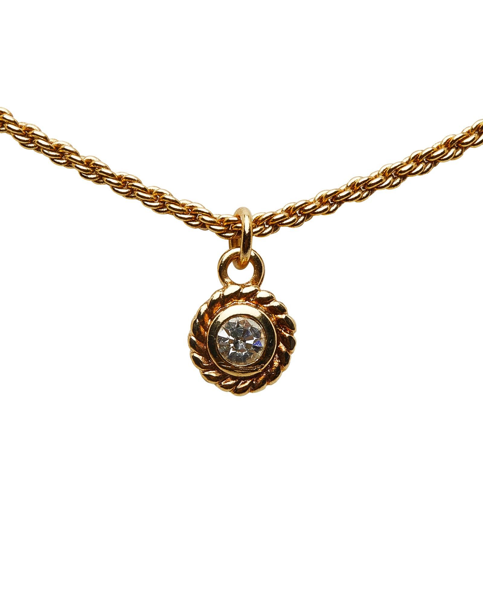 image of Dior Gold-Tone Rhinestone Pendant Necklace, Women's