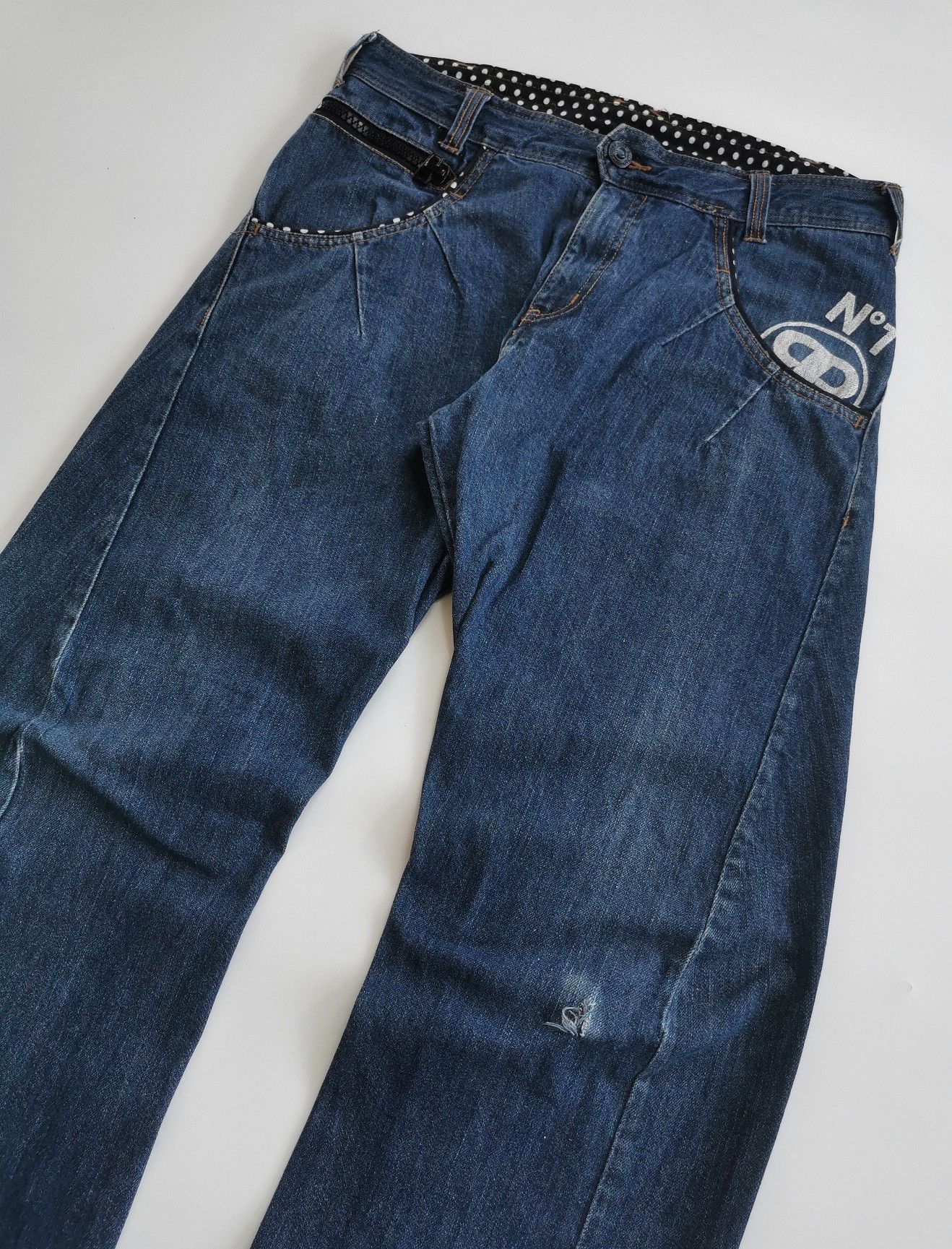 Japanese Brand Rimaster Engineered Loose Fit Polkadot Prints Denim Jeans Size US 33 - 2 Thumbnail