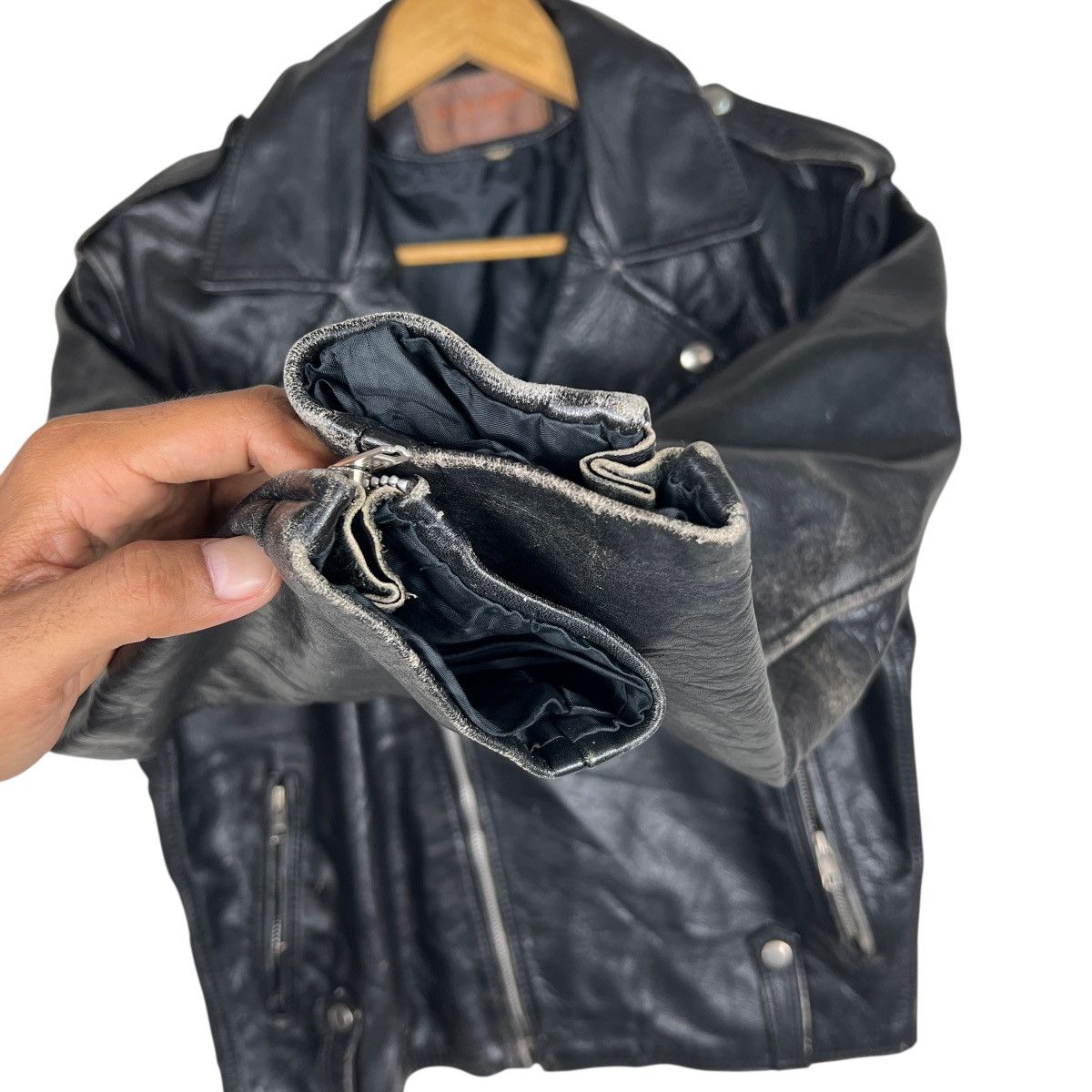 Genuine Leather Vintage excellent Double Colar Moto Leather jacket Size US M / EU 48-50 / 2 - 12 Thumbnail