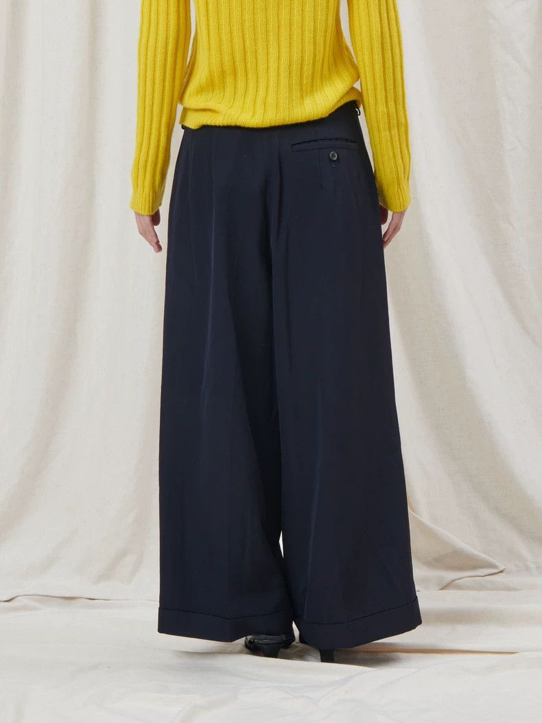 Y's Y's size os Navy Blue Pleated Rolled Wide-Leg Pants Size 24" / US 00 / IT 34 - 5 Thumbnail