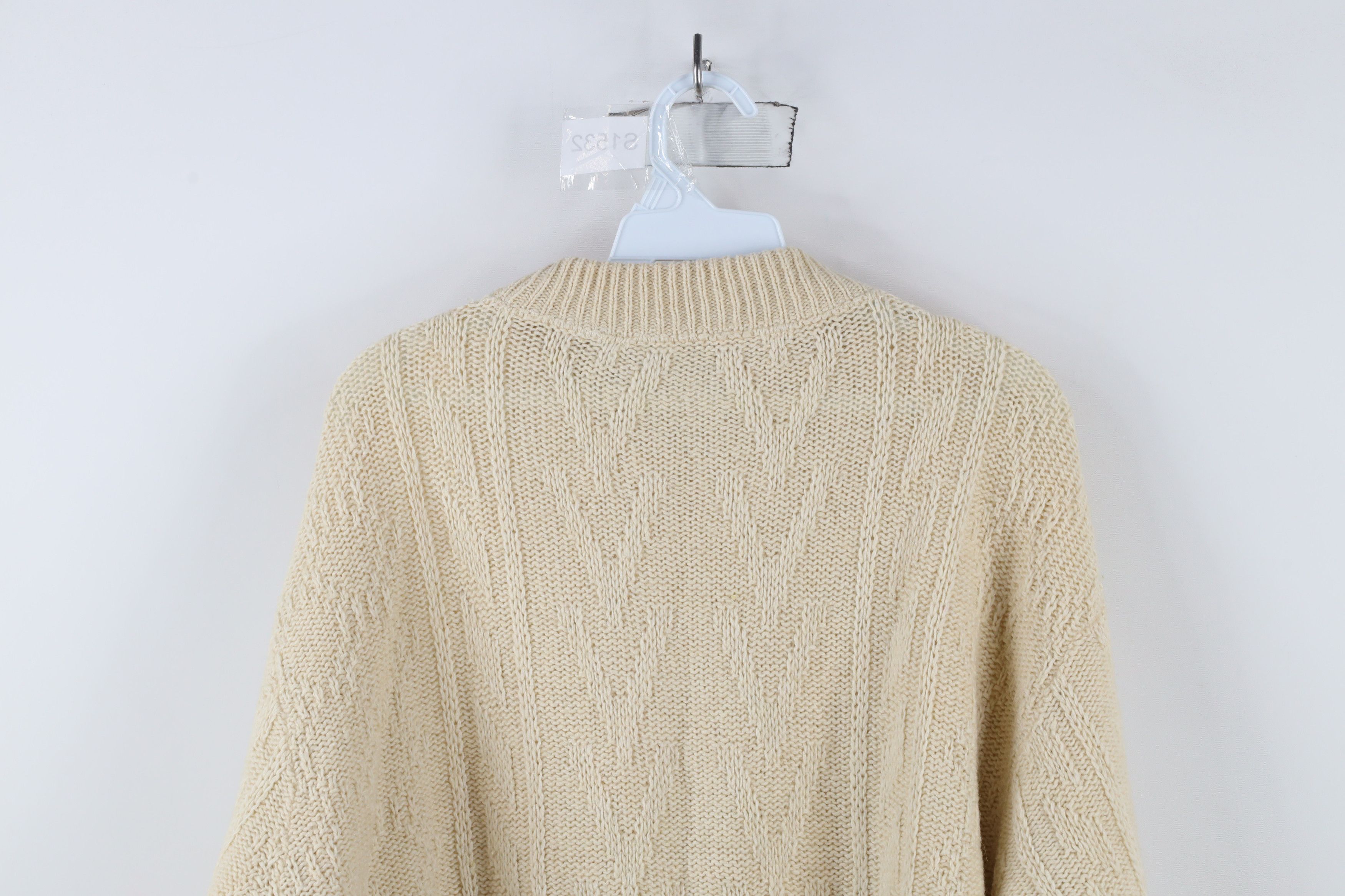 Vintage Vintage 70s Streetwear Crochet Knit Mock Neck Sweater Beige Size US L / EU 52-54 / 3 - 7 Thumbnail