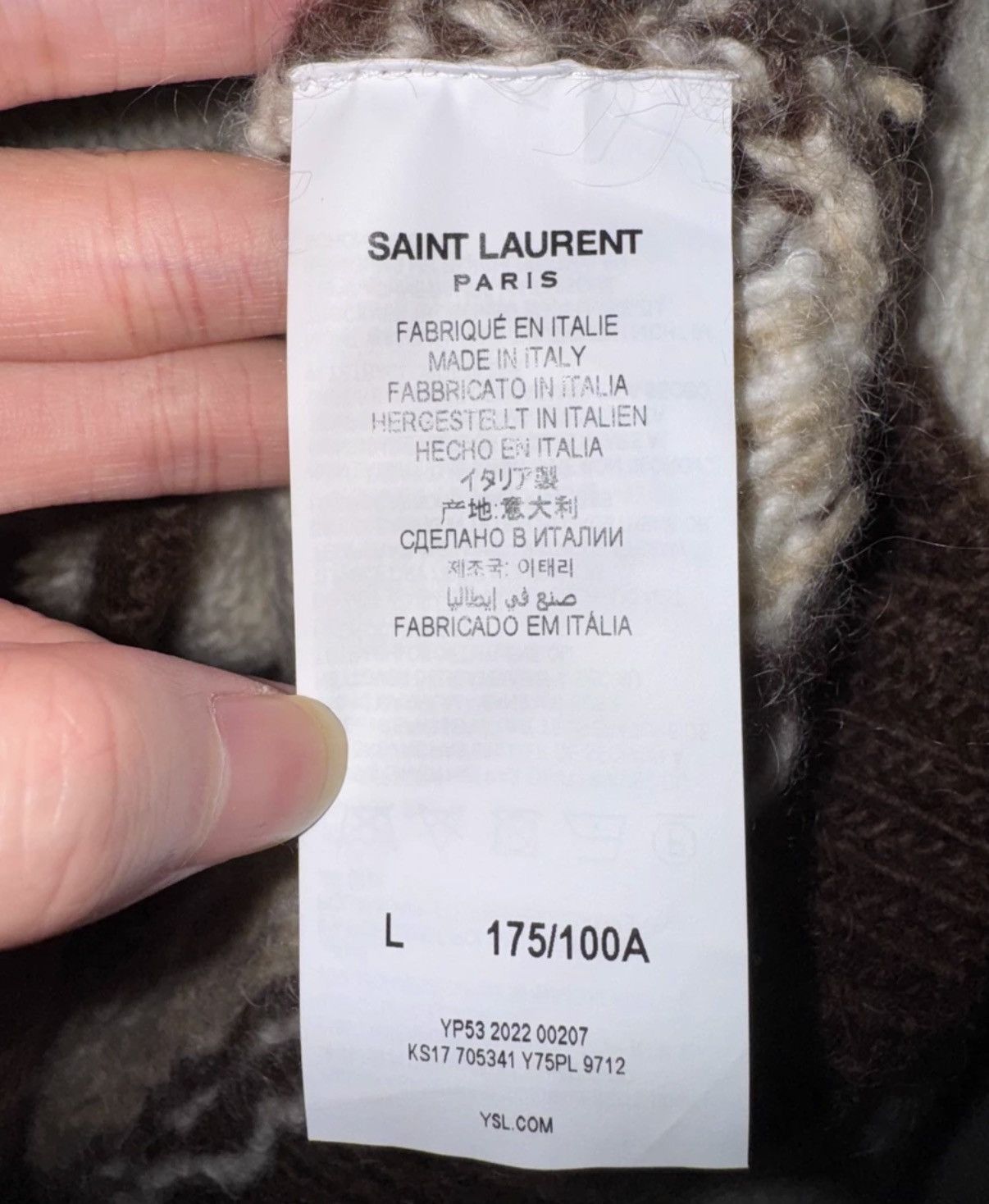 Saint Laurent Paris Saint Laurent Crewneck Cream/Brown Fair Isle Knit Sweater Size US L / EU 52-54 / 3 - 7 Thumbnail
