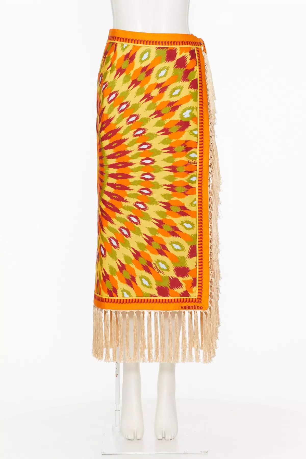 Valentino o1s1wg110925 Round Rain Print Linen Skirt in Orange Size 28" / US 6 / IT 42 - 2 Thumbnail