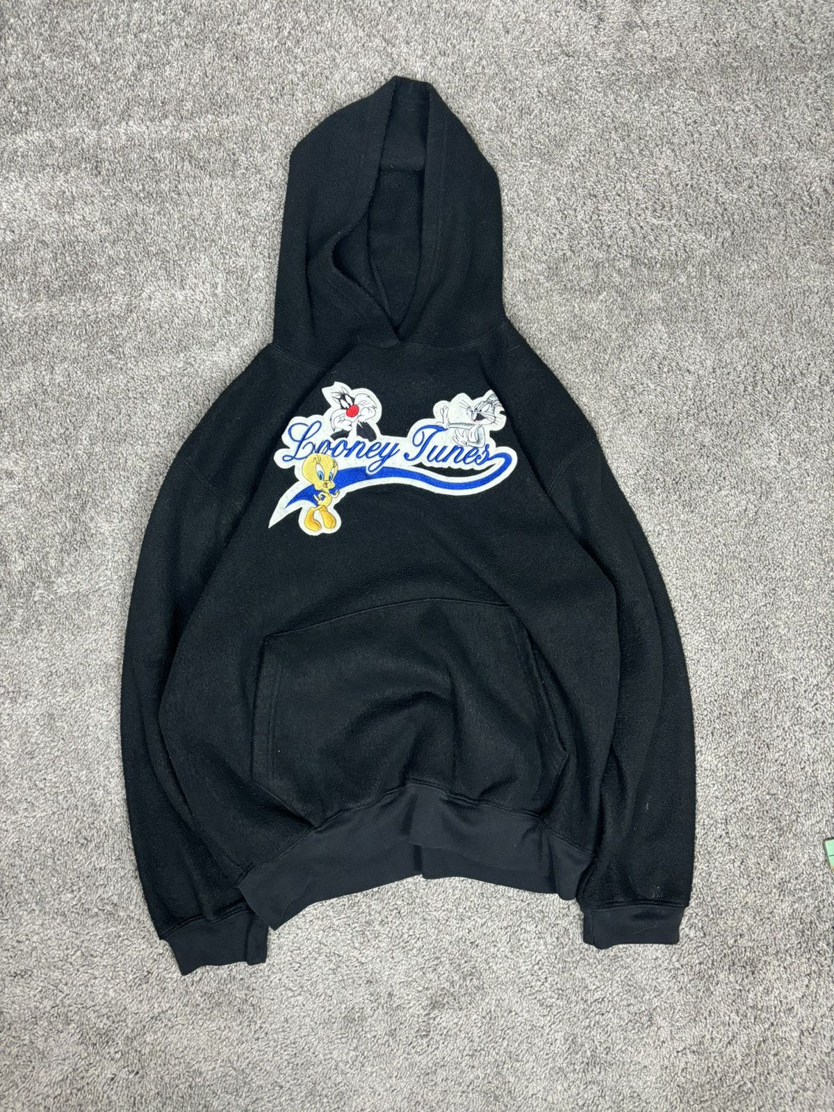 Warner Bros Vintage black 1996 fleece looney tunes hoodie Size US XL / EU 56 / 4 - 1 Thumbnail