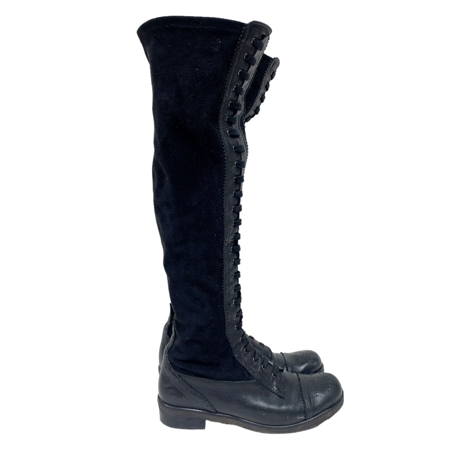 Stuart Weitzman Stuart Weitzman Workit Black Laced Over Knee Boots Size US 8 / IT 38 - 4 Thumbnail