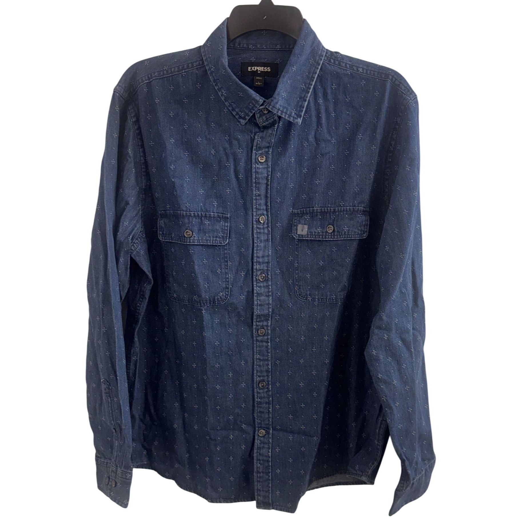 Express Express Demin Shirt Mens Large Poke Dots Long Sleeve Size US L / EU 52-54 / 3 - 1 Thumbnail