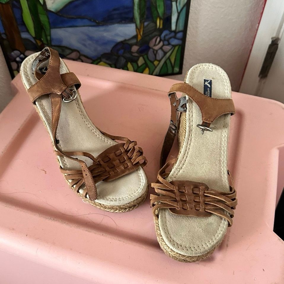 American Eagle Outfitters american eagle outfitters woven wedge sandals heels Size US 8 / IT 38 - 2 Thumbnail