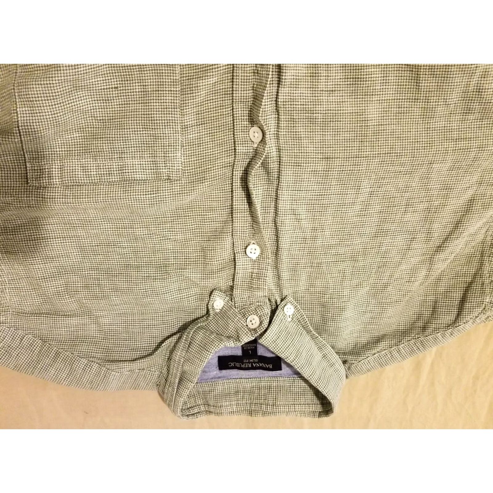 Banana Republic Mens Banana Republic Linen Dress Shirt L Large Green Button Cotton Size 42R - 2 Thumbnail