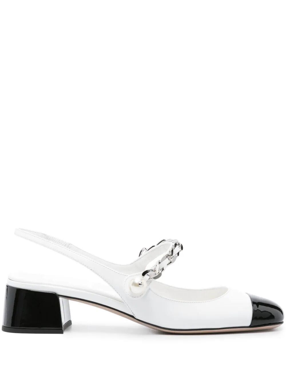 image of Miu Miu Two-Tone Patent Leather Slingback Shoes in White, Women's (Size 7)