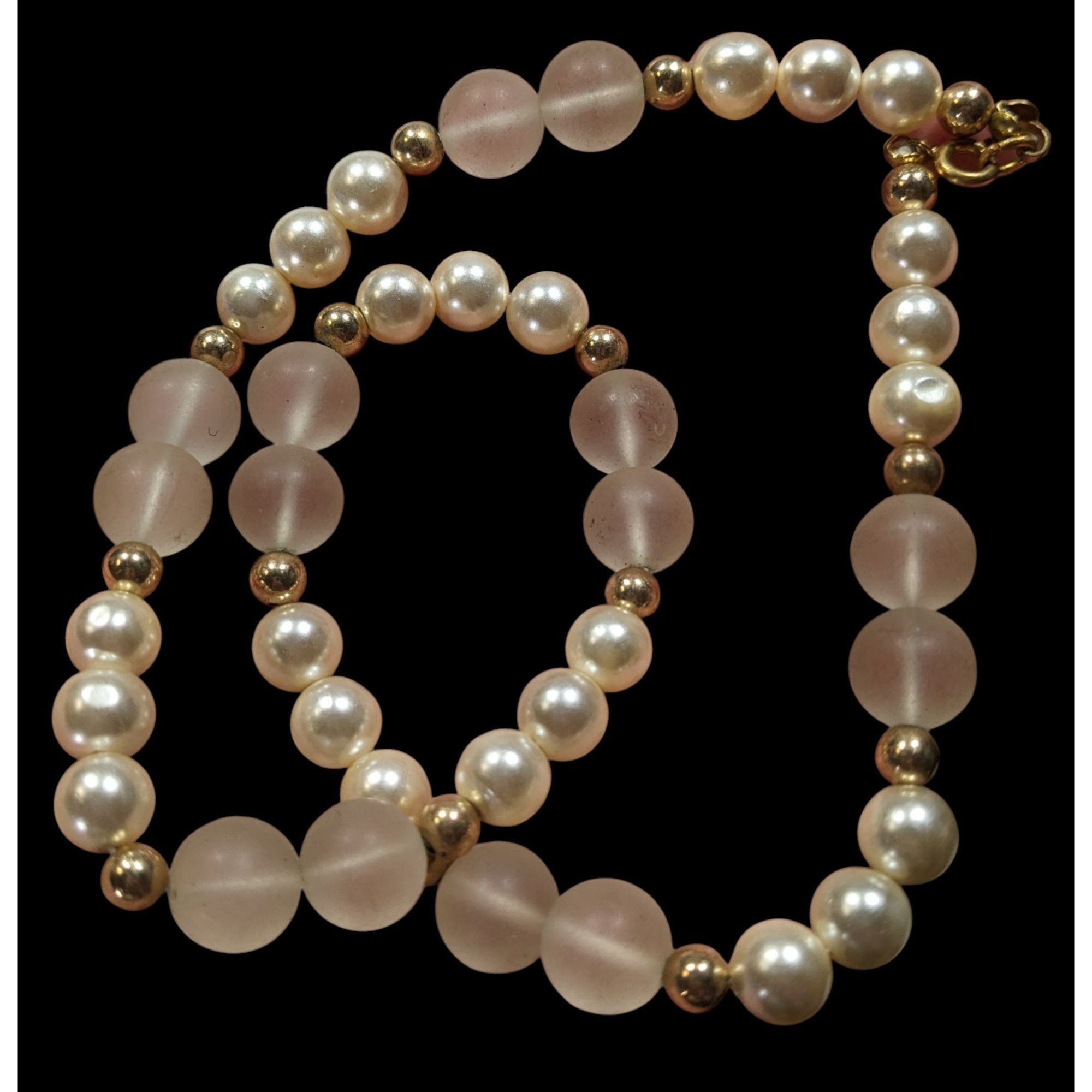 Other Vintage Frosted Glass & Faux Pearl Necklace With Gold Tone B Size ONE SIZE - 3 Thumbnail