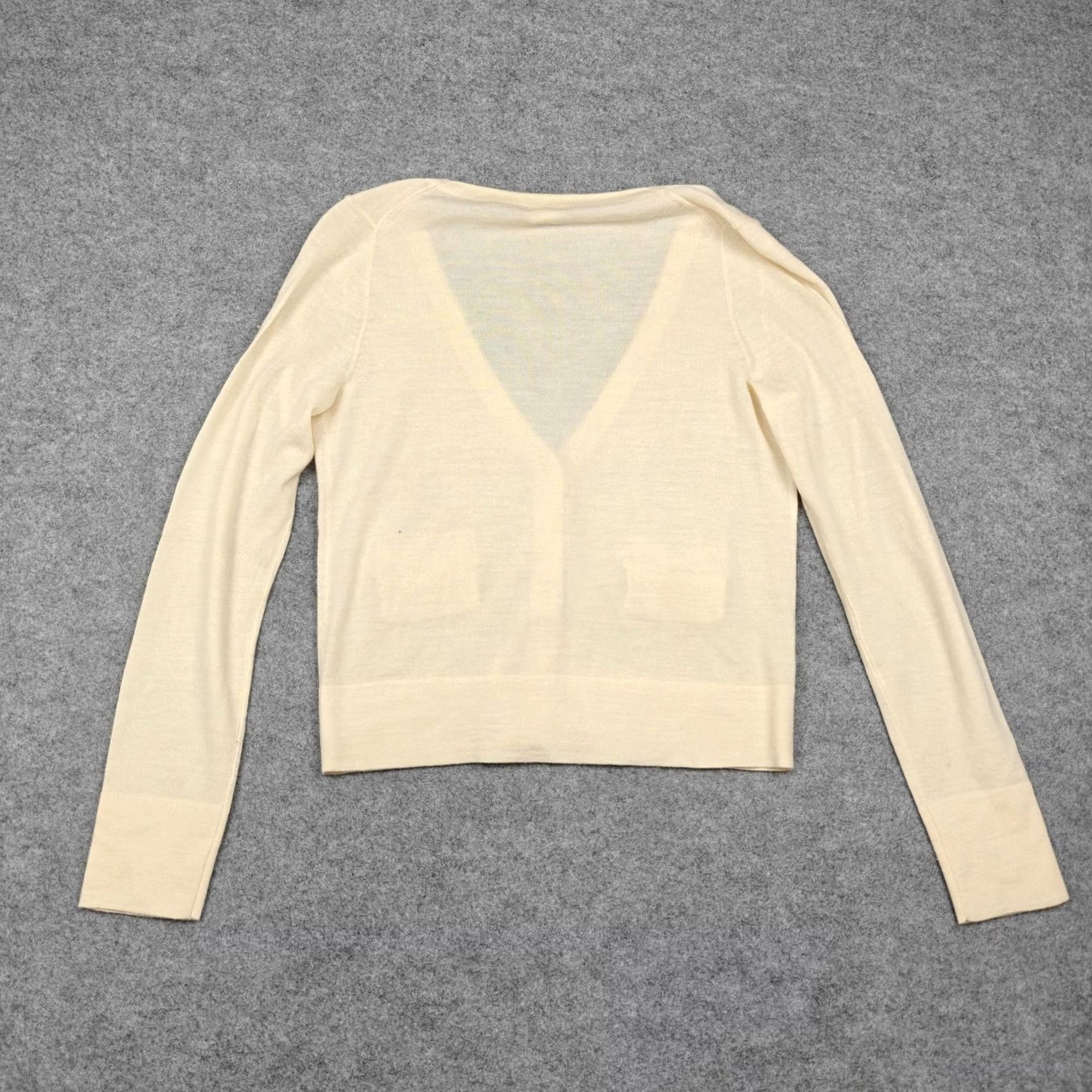 J.Crew VINTAGE J.CREW Cardigan Womens Medium White 100% Merino Wool V Neck Rhinestone Buttons Size M / US 6-8 / IT 42-44 - 5 Thumbnail