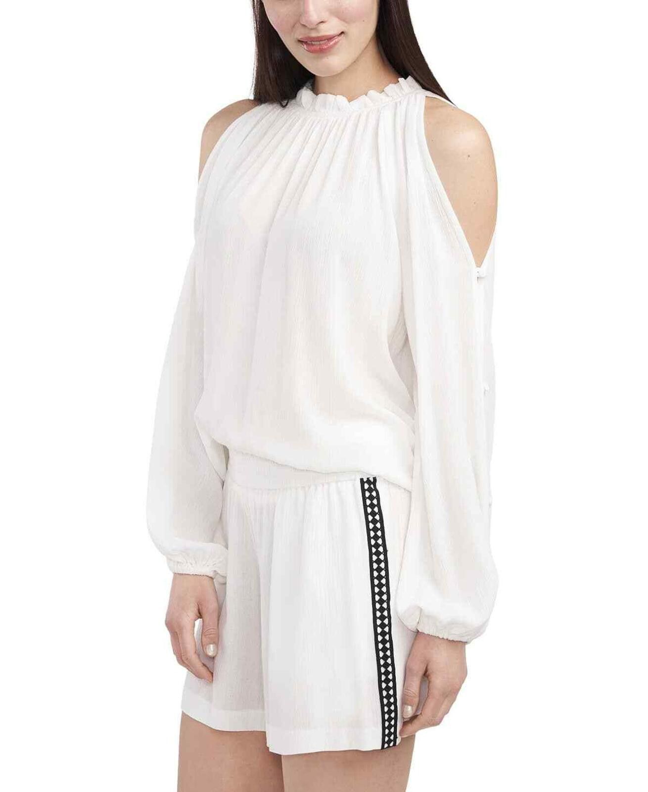 Vince Camuto Vince Camuto Ivory Cold Shoulder Crepon Halter Blouse Size M / US 6-8 / IT 42-44 - 1 Thumbnail