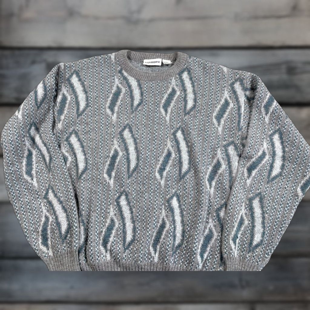 Vintage VINTAGE Massini Geometric Pattern Sweater Adult Medium Gray Wool Blend Knit Pullover 80s 90s Mens Size US M / EU 48-50 / 2 - 1 Thumbnail