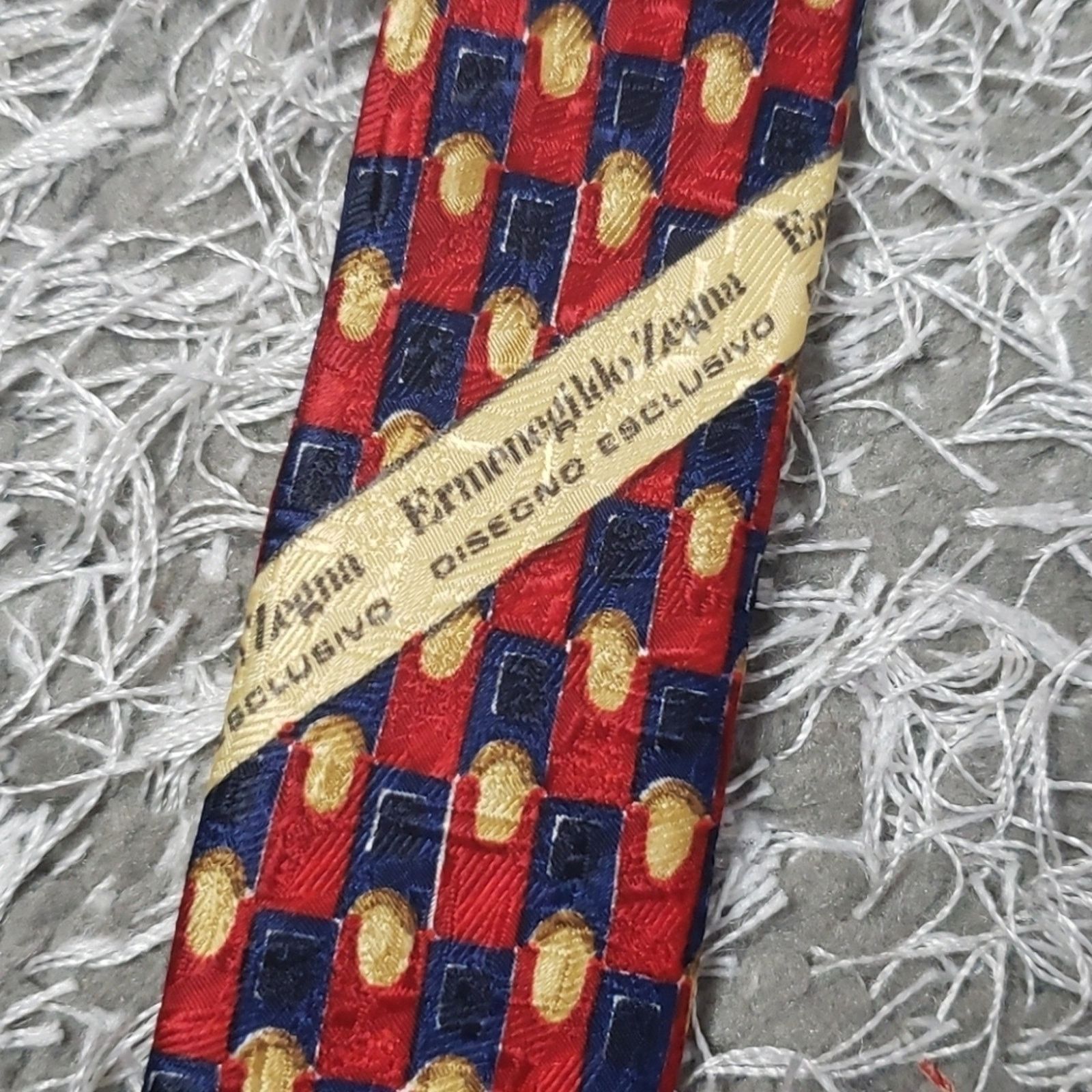 Ermenegildo Zegna Ermenegildo Zegna Geometric Red & Blue 100% Silk Tie Size ONE SIZE - 4 Thumbnail