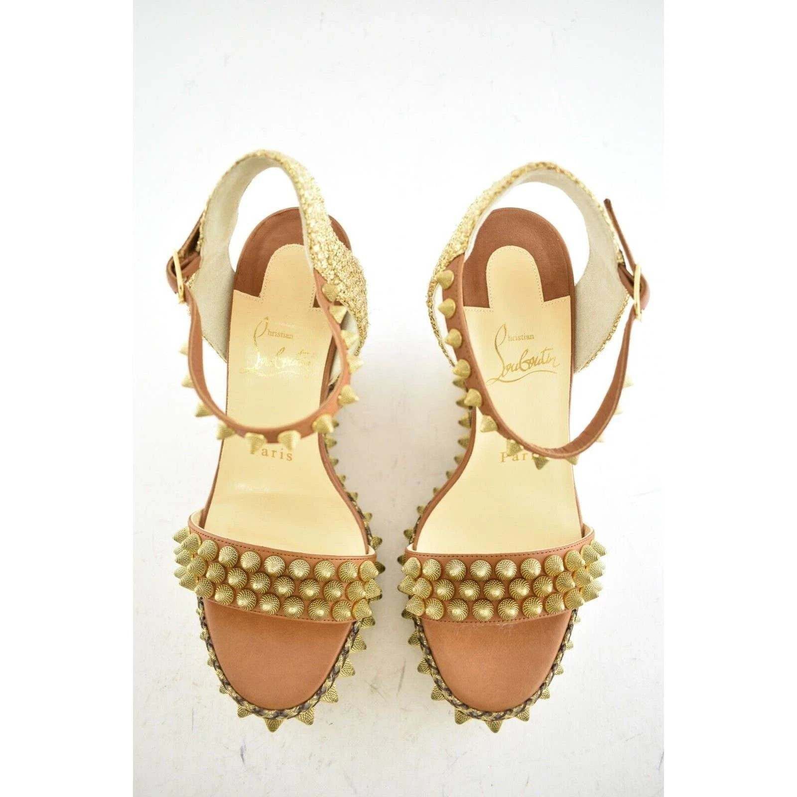Christian Louboutin Christian Louboutin Cordorella 110 Brown Gold Stud Size US 6 / IT 36 - 9 Thumbnail