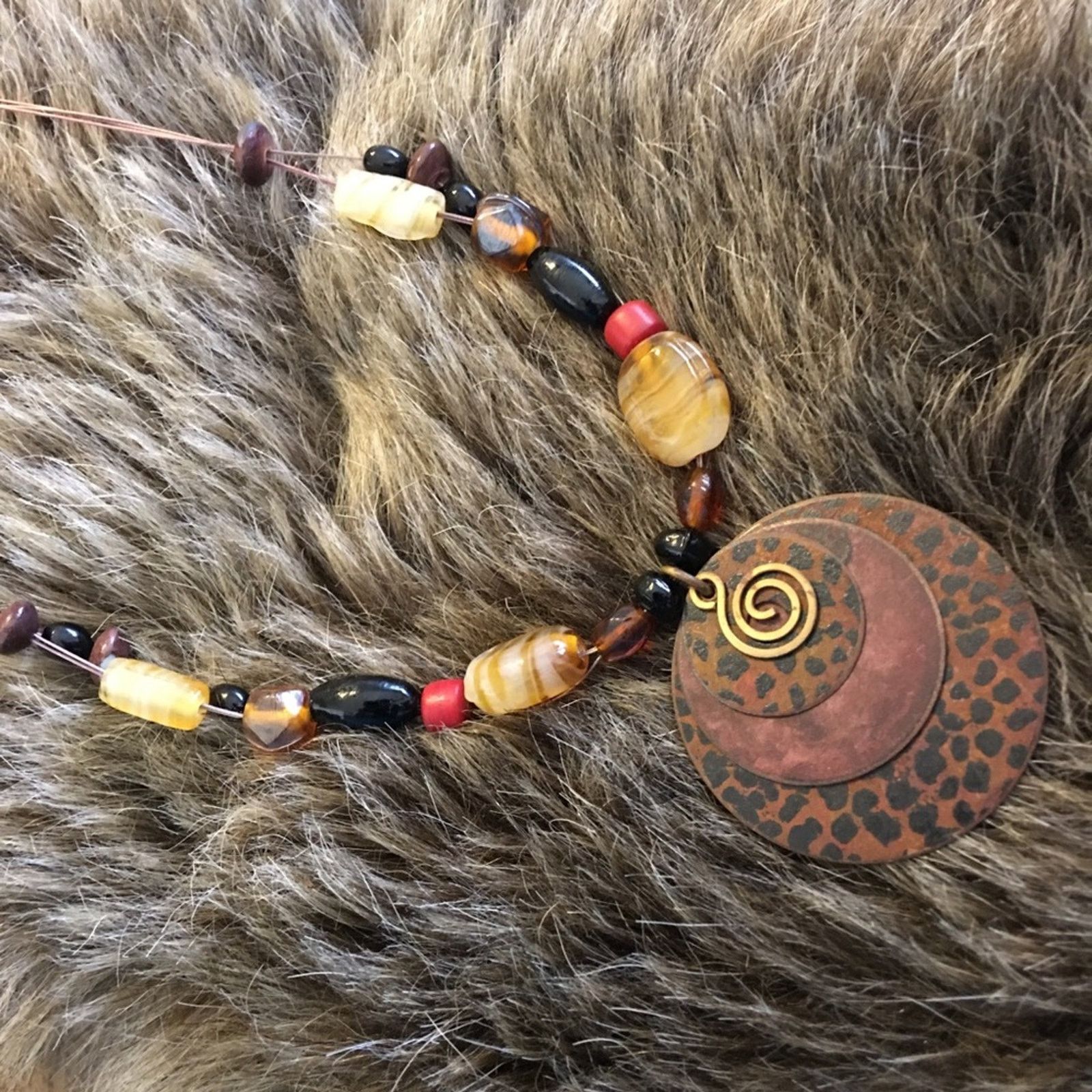 Jewelry Animal print copper disc glass bead necklace Size ONE SIZE - 6 Thumbnail