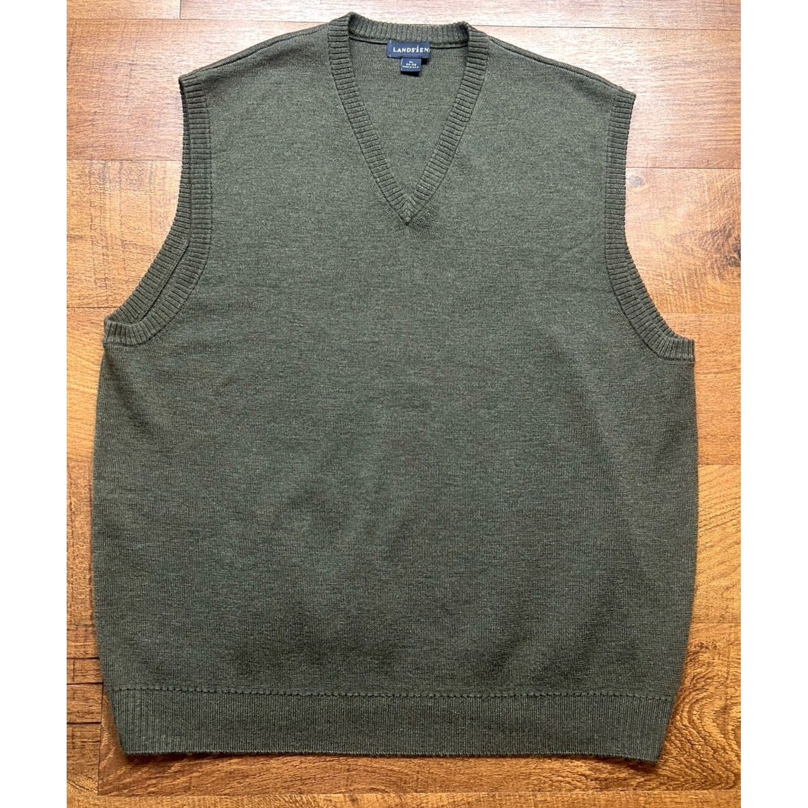 Lands' End VINTAGE Lands’ End Sweater Vest Mens XL Green Wool V-Neck Knit Sleeveless Size US XL / EU 56 / 4 - 2 Thumbnail