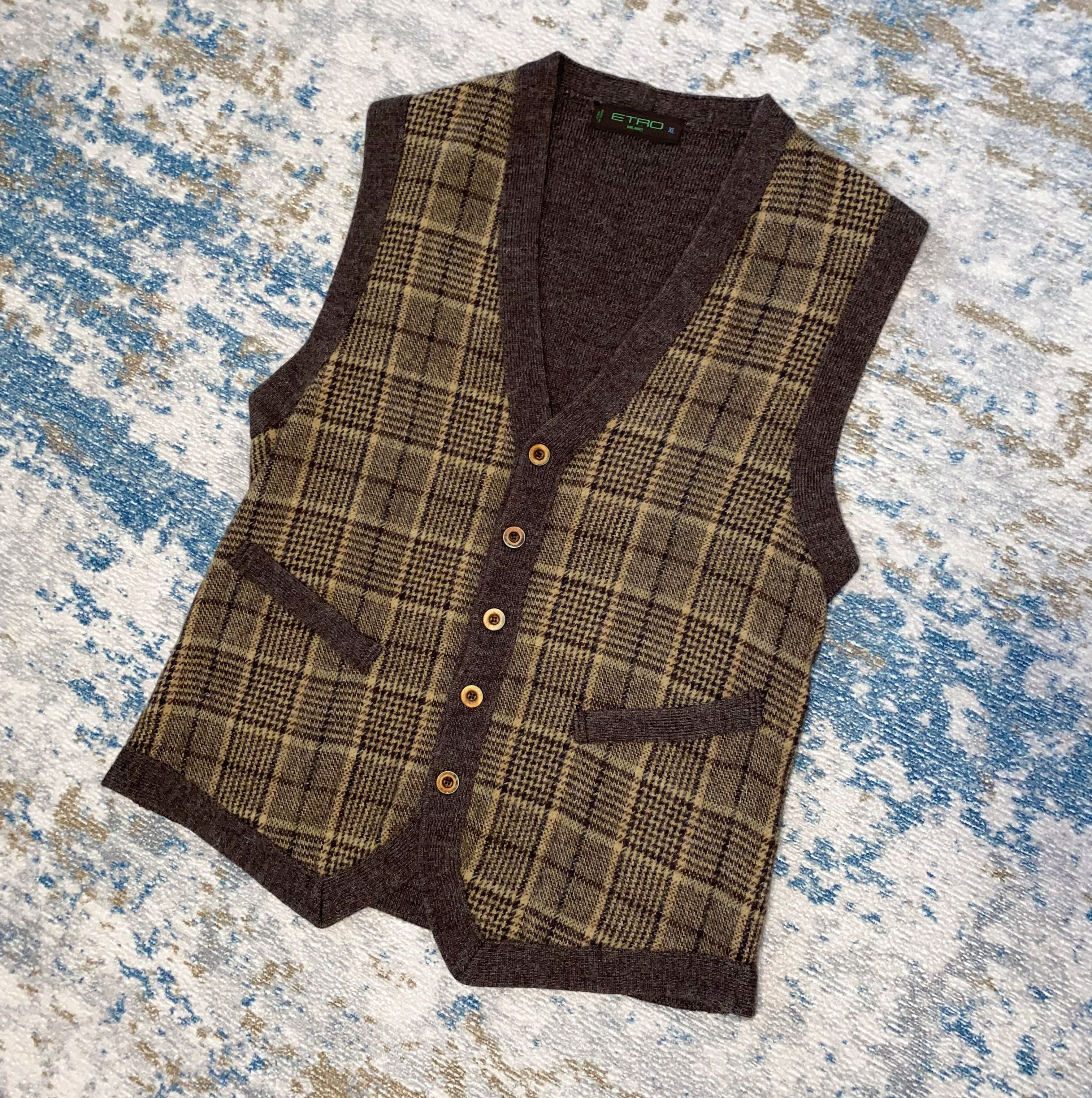 Etro Etro Milano Virgin Wool & Alpaca Vest with Checkered Pattern Size L / US 10 / IT 46 - 8 Thumbnail
