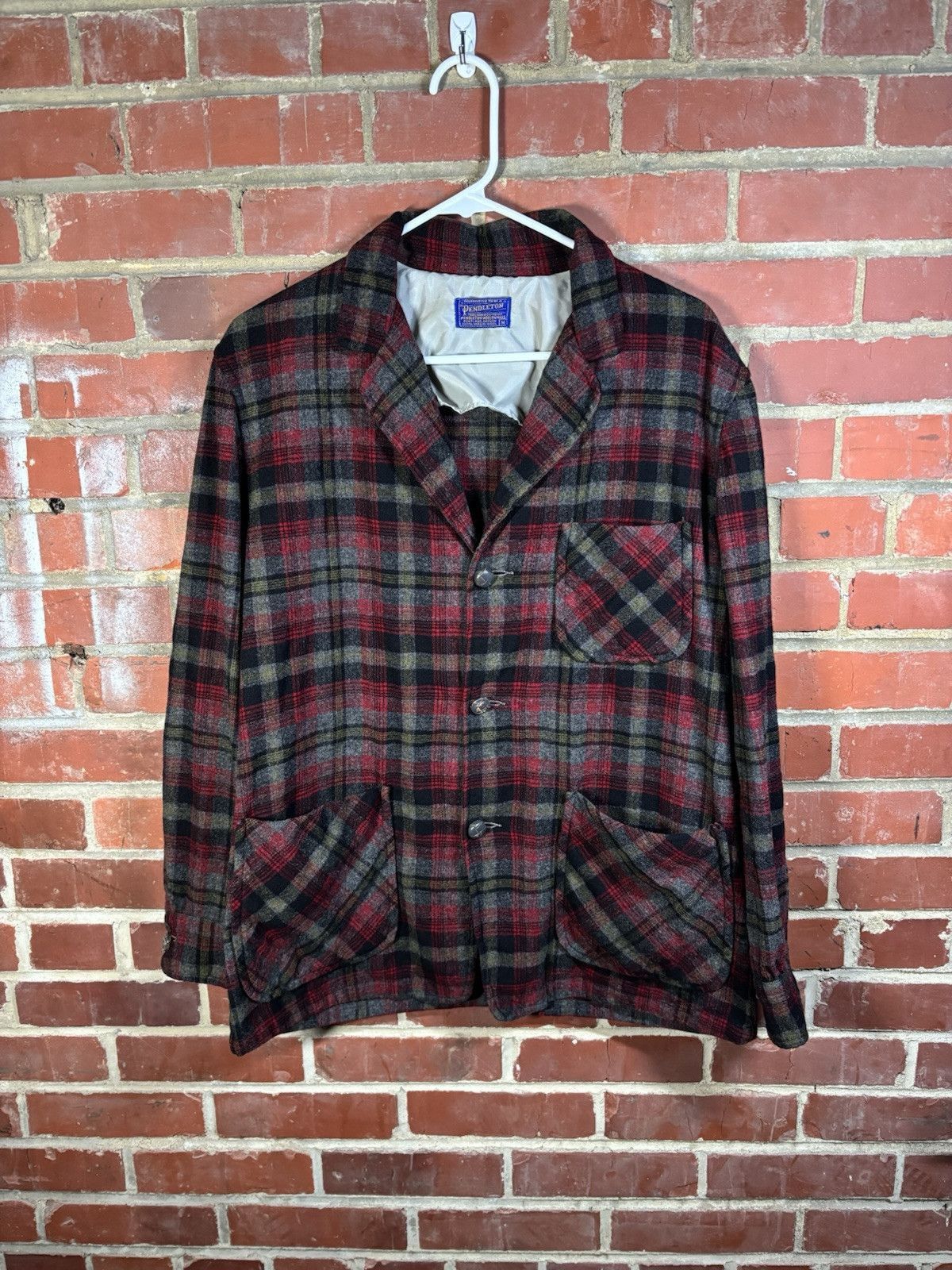 Vintage 60s Pendleton Checkered Wool Button Jacket Sz M