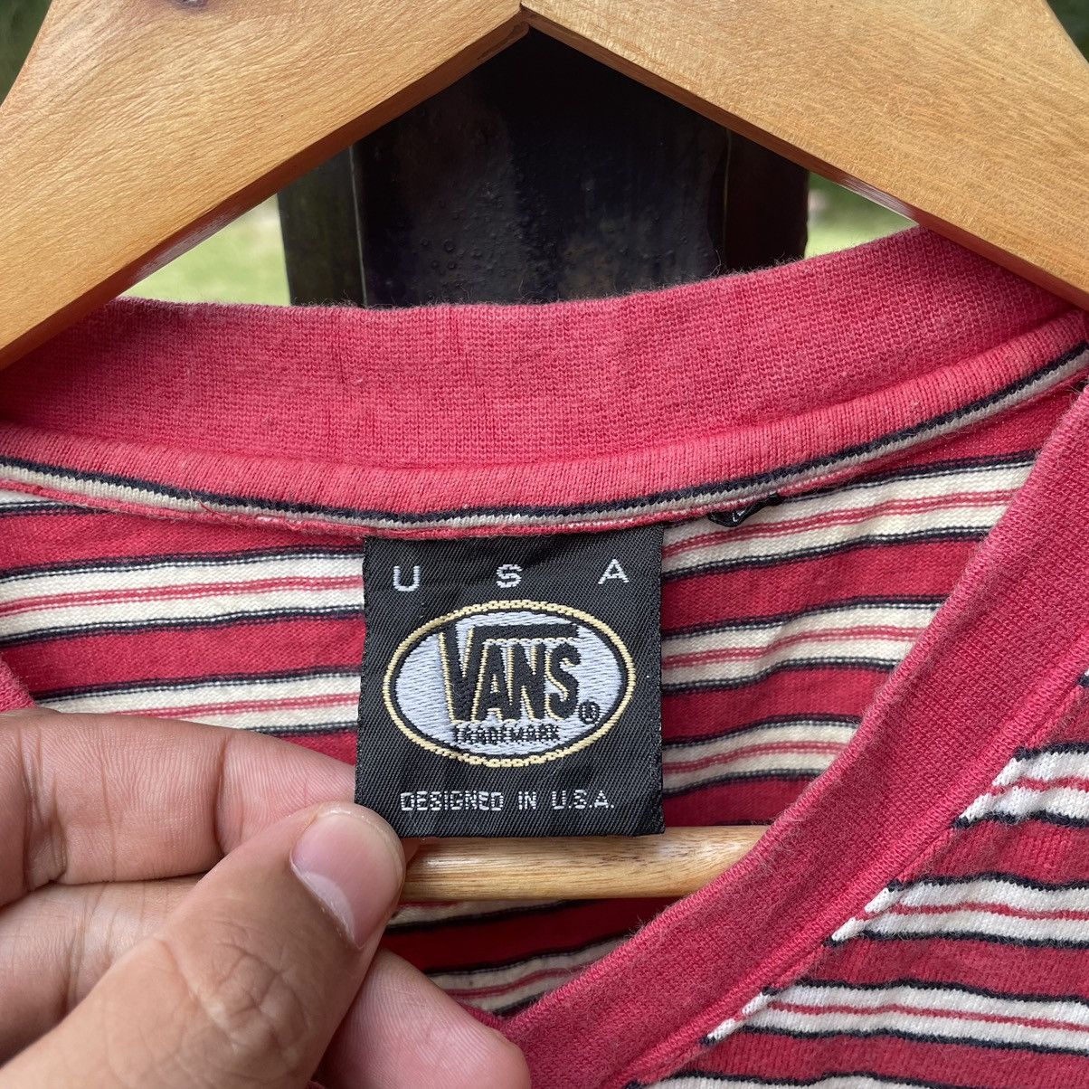 Vans × Vintage 🔥Vintage 90s Vans Spellout Logo Nice Striped Tee Size US M / EU 48-50 / 2 - 8 Thumbnail