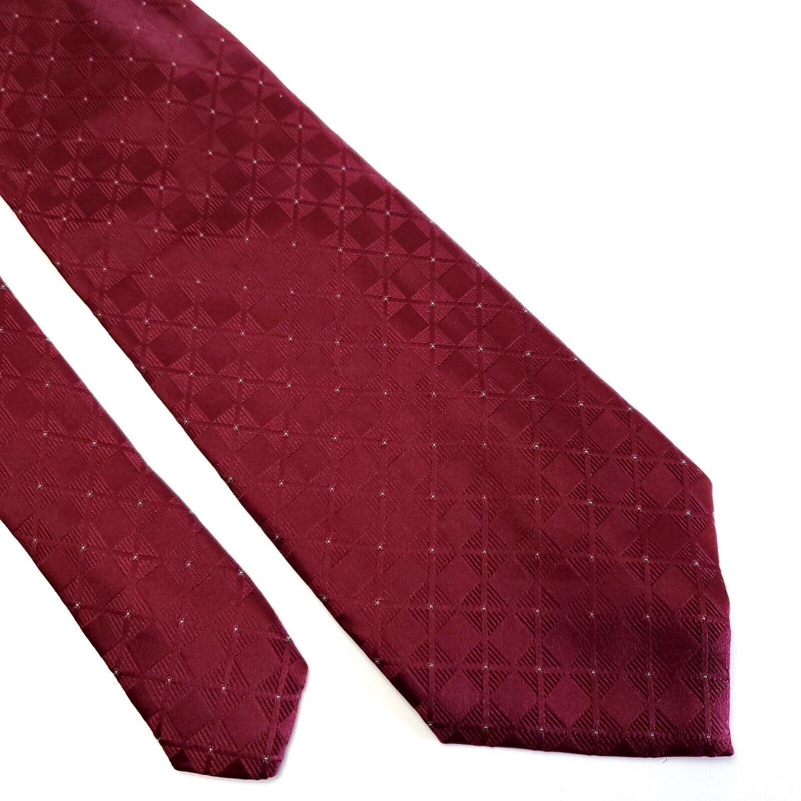 Calvin Klein Calvin Klein Red Maroon Woven Plaid Silk Tie Wide Size ONE SIZE - 1 Thumbnail