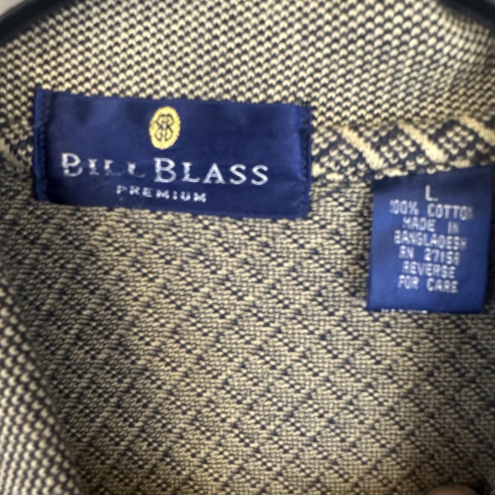 Bill Blass Bill Blass Polo Shirt Mens L Geometric Beige Navy Pattern Classic Casual 100% Cotton Polo Mens Size US L / EU 52-54 / 3 - 5 Thumbnail