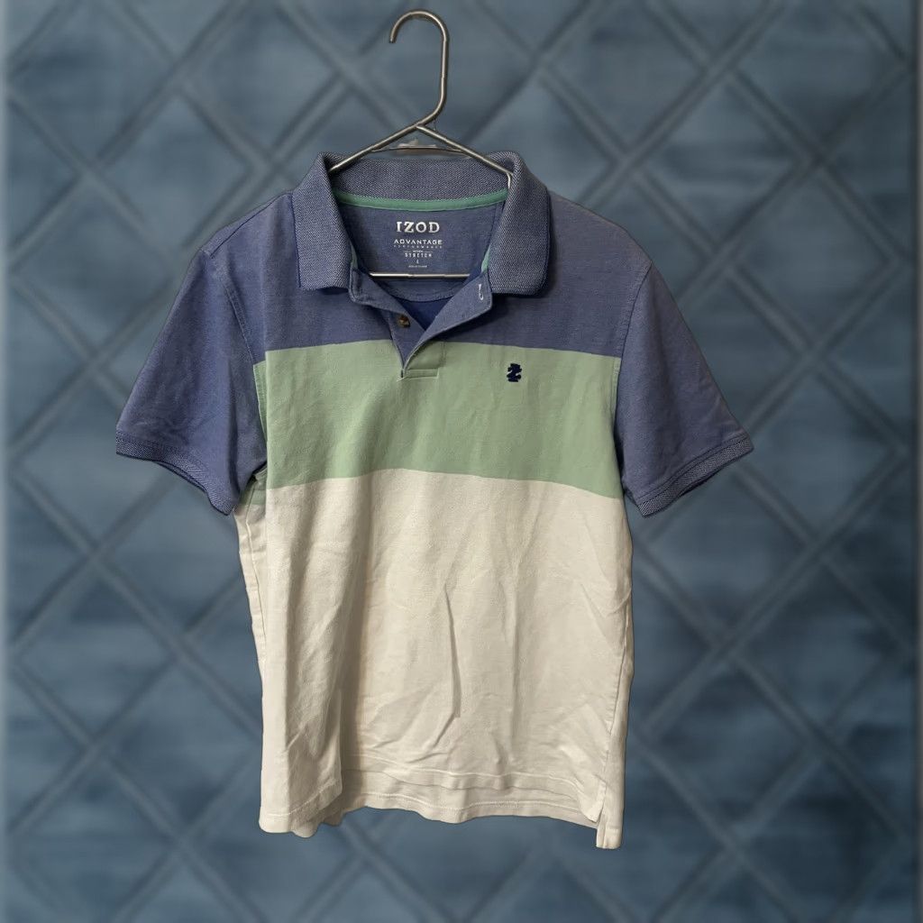 Izod IZOD Advantage Performance Stretch Polo Mens L Blue White Striped Polo Shirt Size US L / EU 52-54 / 3 - 1 Thumbnail