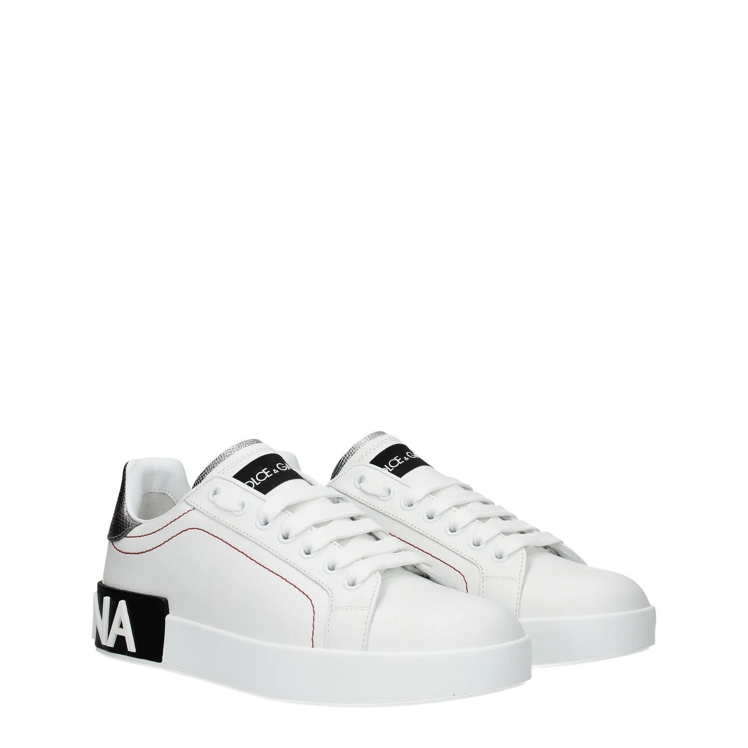 Dolce & Gabbana ob1o1e1124 Leather Low-Top Sneakers in White Silver Size US 8.5 / IT 38.5 - 2 Thumbnail