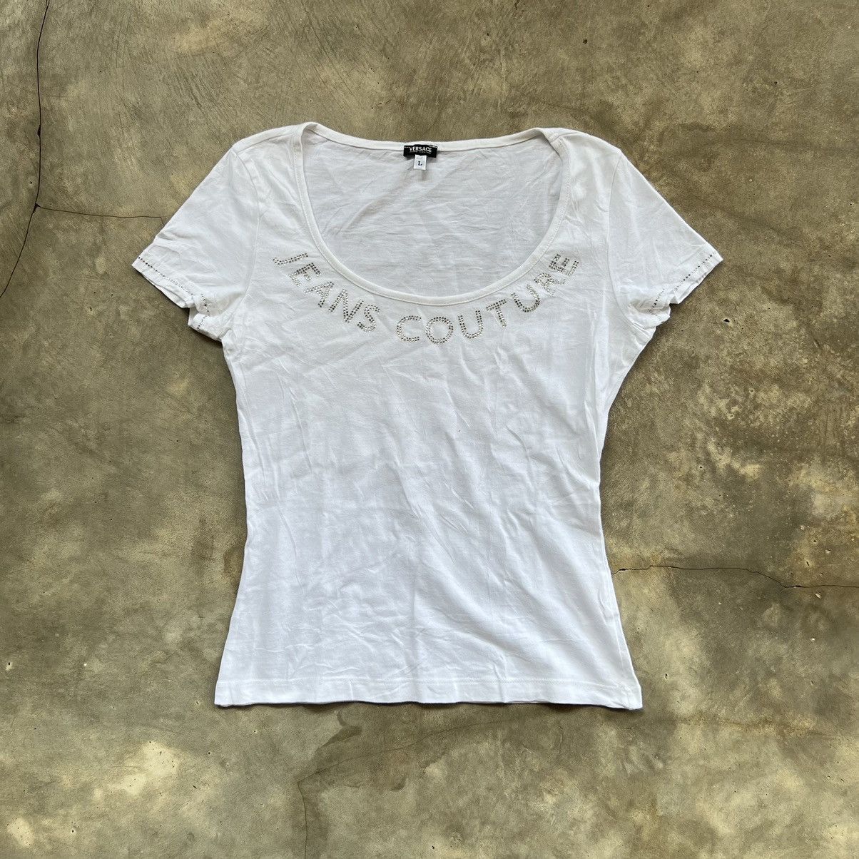 Swarovski Vintage 90s Versace Jeans Couture Swarovski T-Shirt Size L / US 10 / IT 46 - 1 Thumbnail