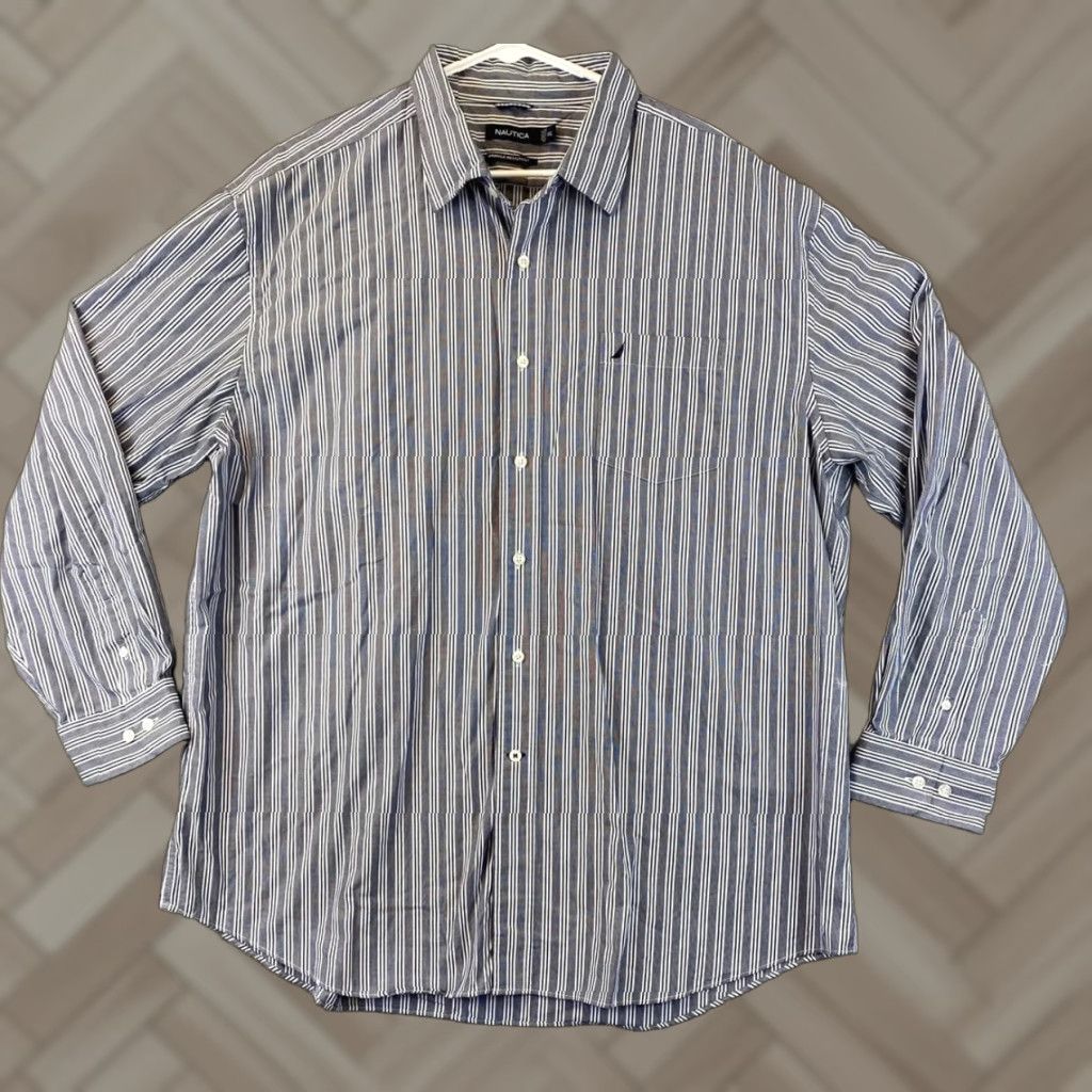 Nautica NAUTICA Men's Long Sleeve Striped Button-Up Shirt 2XL Blue Regular Fit 100% Cotton Model 75-37 Size US XXL / EU 58 / 5 - 1 Thumbnail
