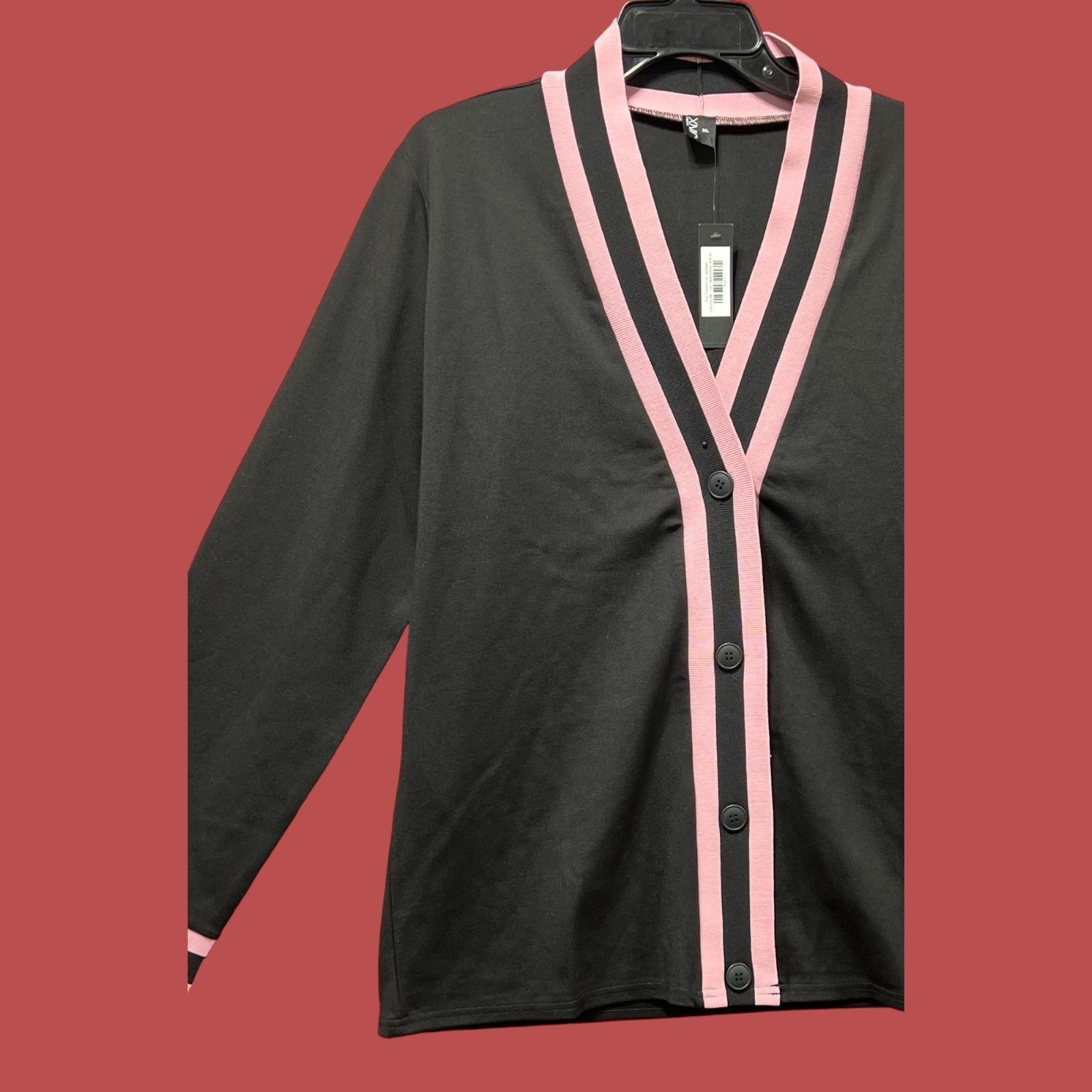 Other Double Jinx - Women's Striped-Edge Cardigan Sweater - Black/ Size XL / US 12-14 / IT 48-50 - 12 Thumbnail
