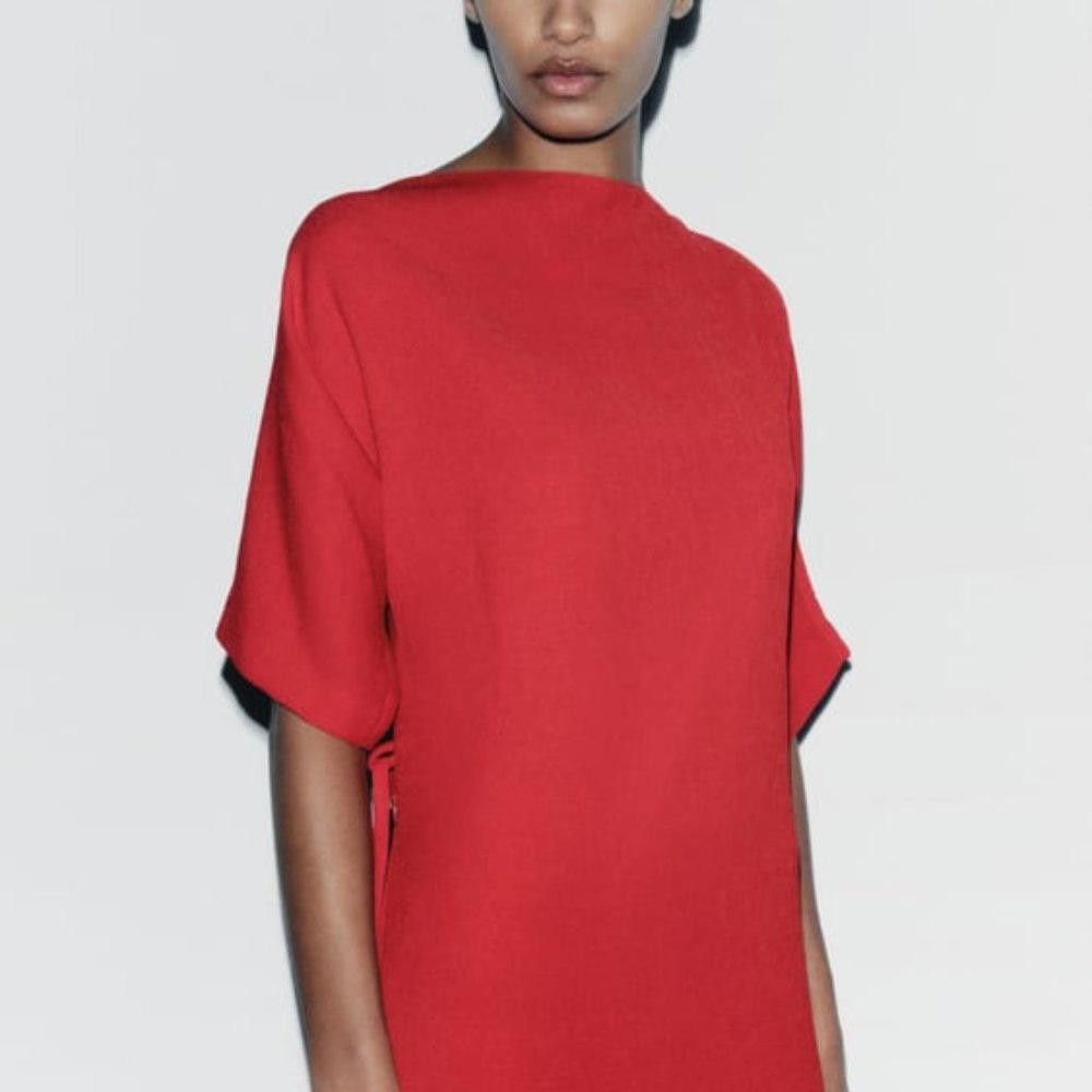 Zara NWT ZARA LONG BELTED DRESS ZW COLLECTION XS red Size XS / US 0-2 / IT 36-38 - 2 Thumbnail