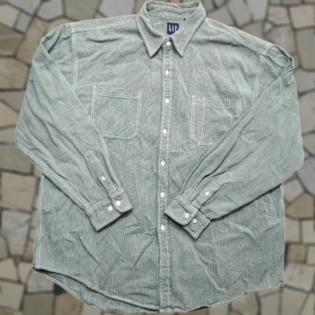 Gap VINTAGE GAP Shirt Mens Tag XL Green 90s Dad Button Up Thick Heavyweight 100% Cotton Size US XL / EU 56 / 4 - 1 Thumbnail