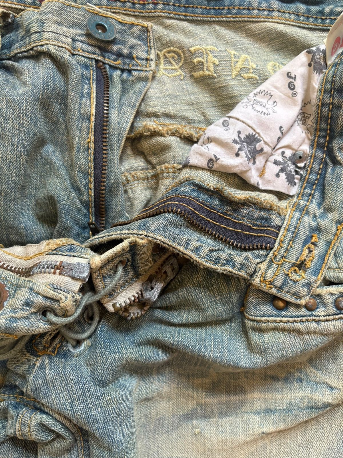 If Six Was Nine Vintage Japanese Brand Double Waist Mud Wash Baggy Jean Size US 33 - 9 Thumbnail