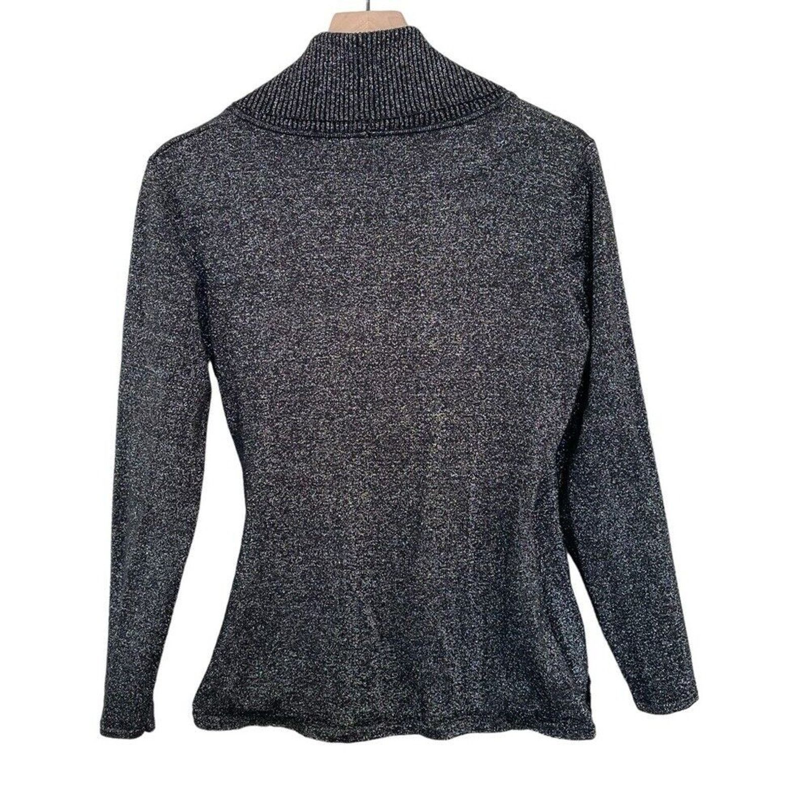 Other REBA - BLACK & SILVER METALLIC LONG SLEEVE WRAP SWEATER SZ L Size L / US 10 / IT 46 - 2 Thumbnail